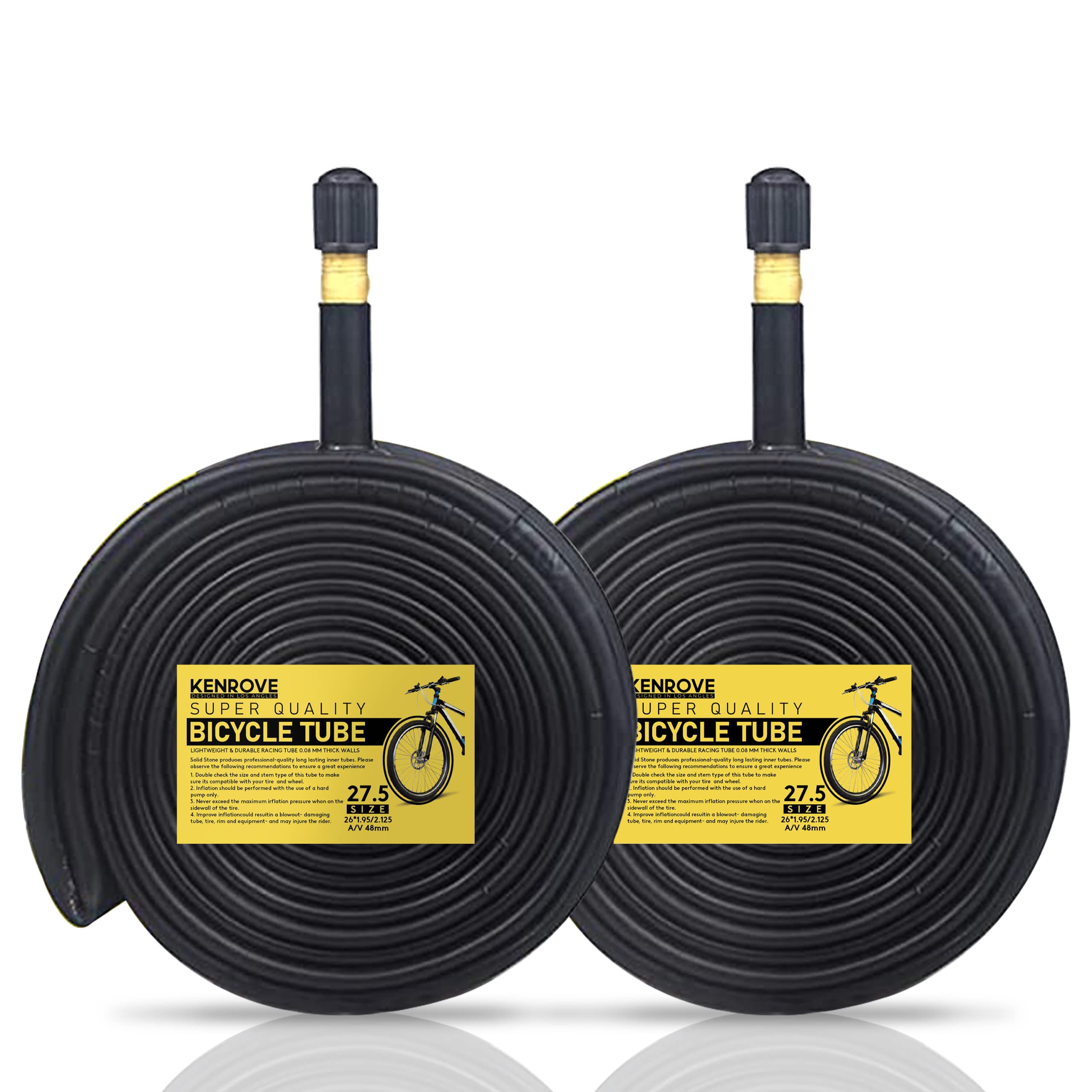 Kenrove Bicycle Tube 2 Pcs Bike Inner Tubes (12''/16"/20"/24"/26"/27.5") for MTB Mountain Road Bicycle children bicycle tube (27.5''x1.95/2.125 AV 48MM)