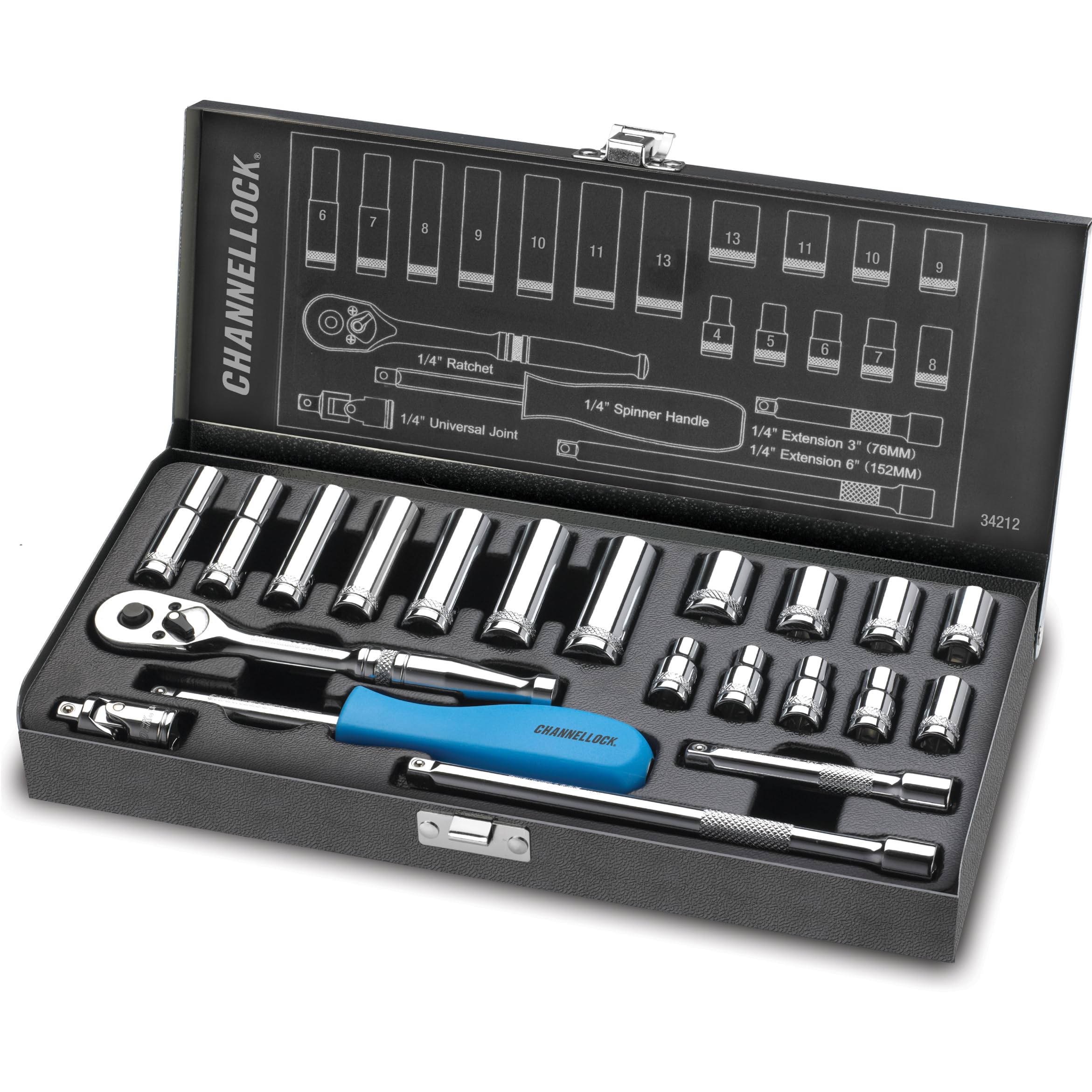 Channellock 34212 1/4" Drive Metric Socket set, 21 Piece