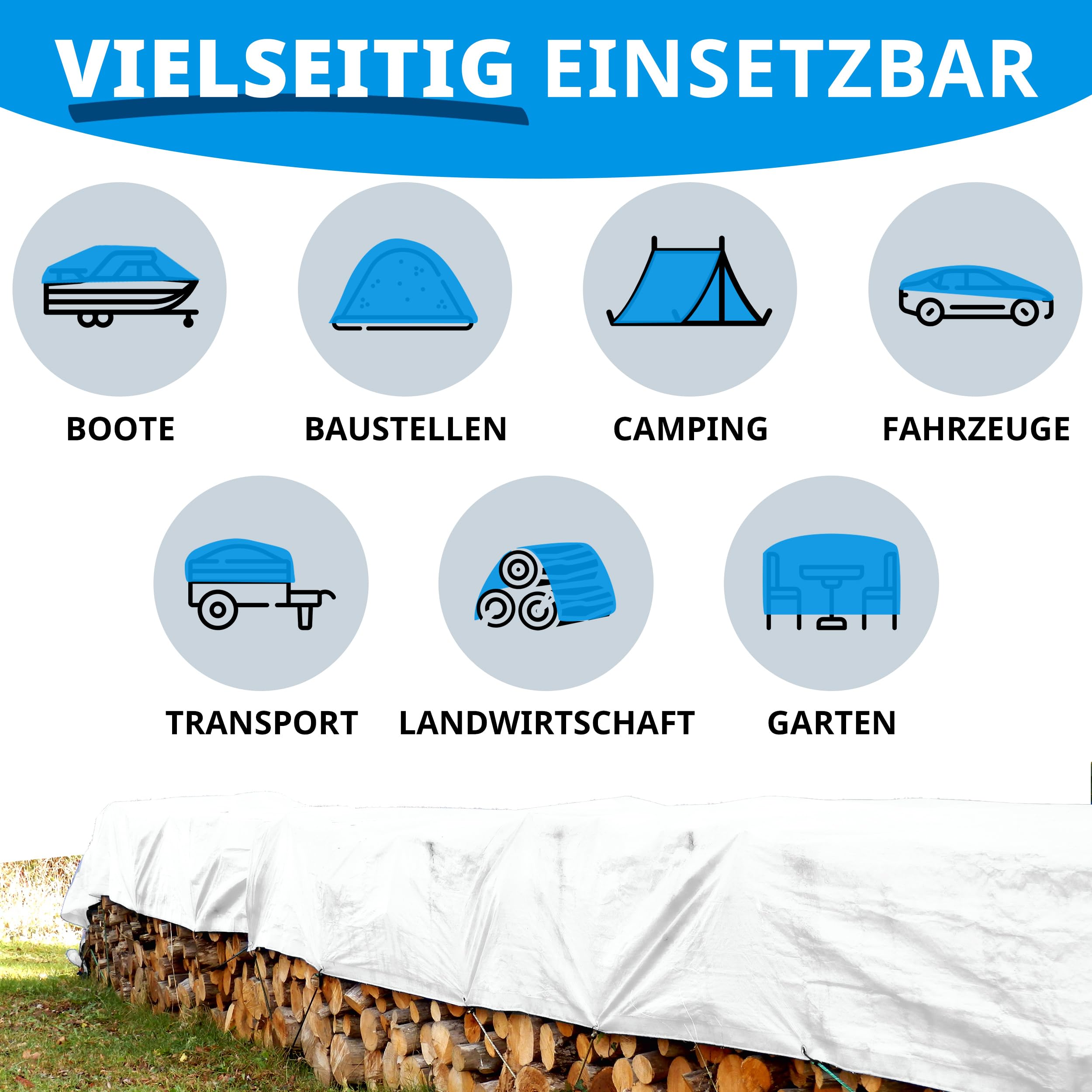 etm Lona impermeable de 140 g/m², 8 x 14 m, color blanco, lona multiusos para protección contra la intemperie, apta para jardín, resistente a los rayos UV, revestimiento por ambos lados, impermeable y