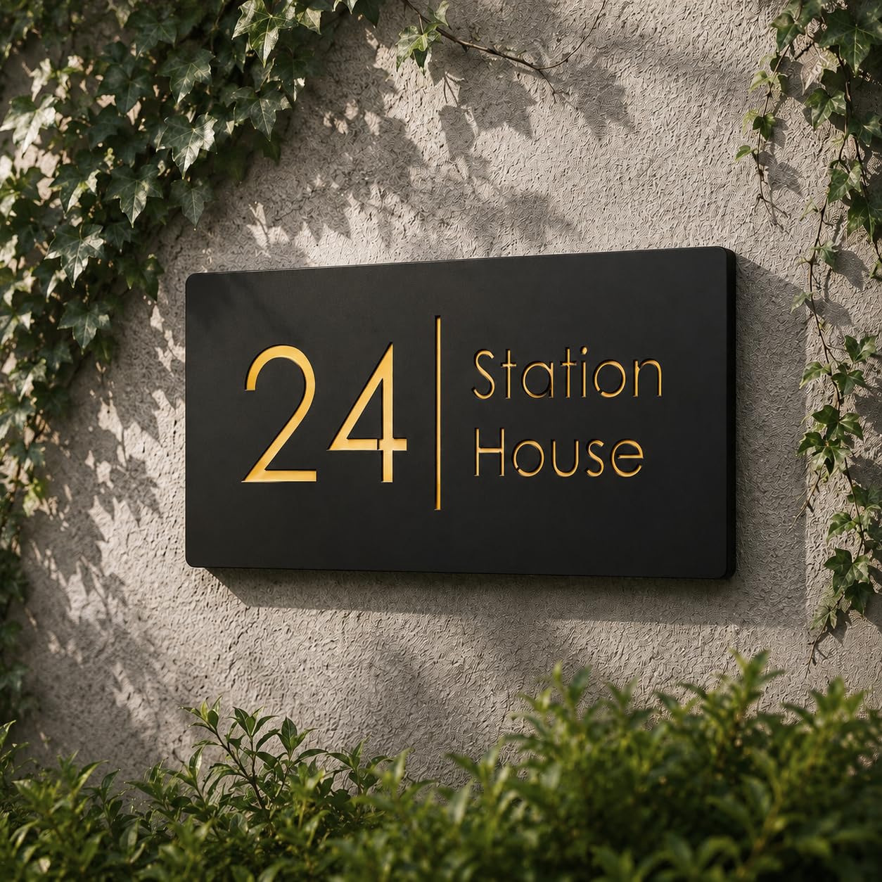 Name Plates for Home Entrance Outdoor | Water Weather Proof Matt Black Acrylic 30x15cm 3D Letters- Golden Letters, Ideal for Home, Office and Outdoor Entrances