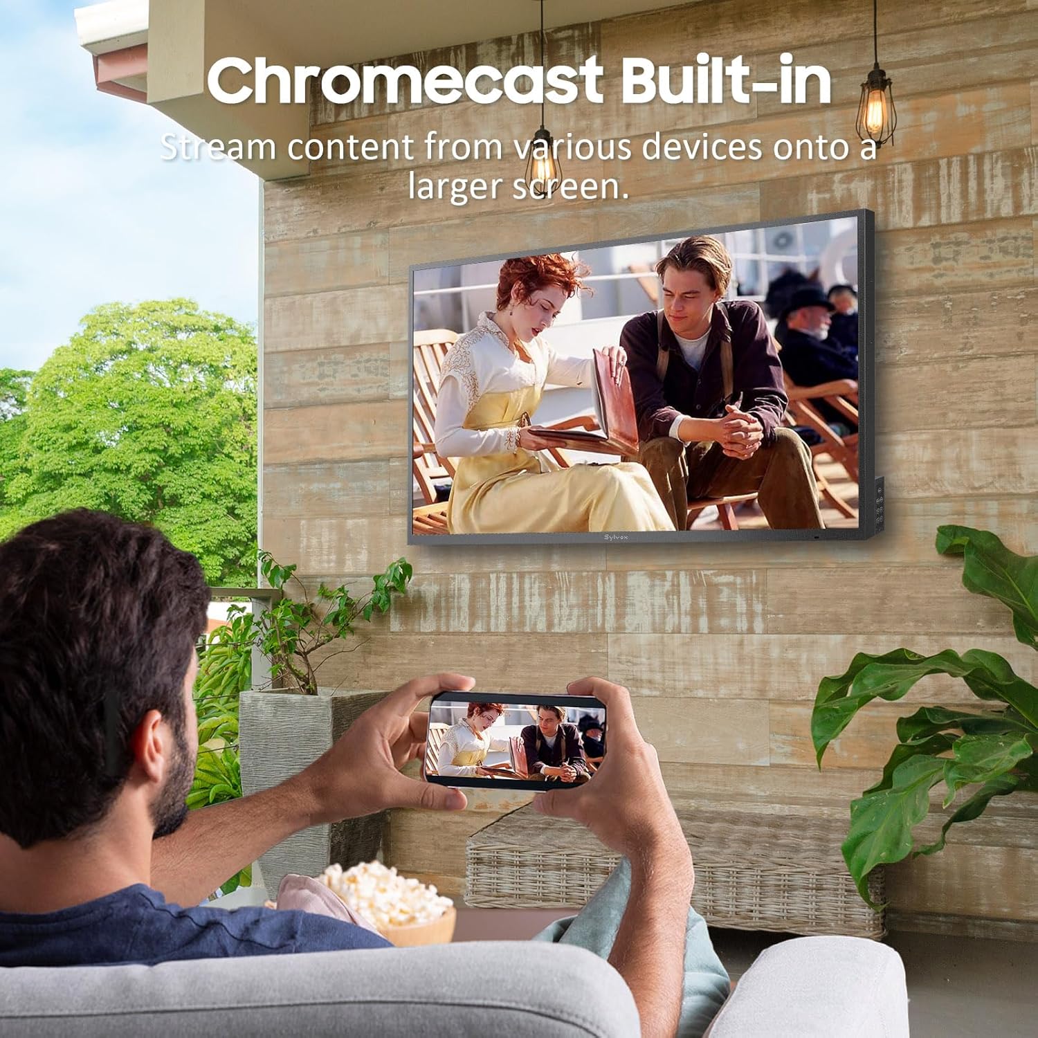SYLVOX Smart Outdoor TV, 55 inch Outdoor Television Upgraded Google TV, 4K Weatherproof Outside TV, IP56 Waterproof, Google Assistant, Chromecast, 1000 nit Brightness for Partial Sun (Deck Pro 3.0)