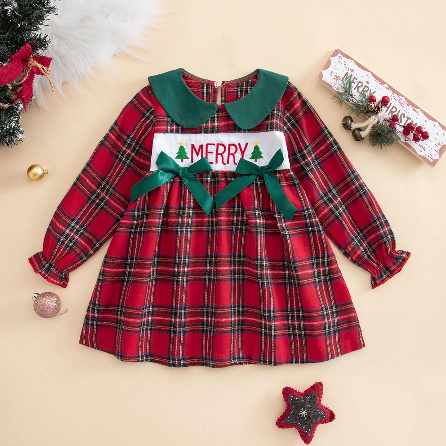 Toddler Baby Girls Christmas Outfit Plaid Dress Christmas Dress Santa Merry Embroidered Fall Winter Holiday Dresses - Image 6