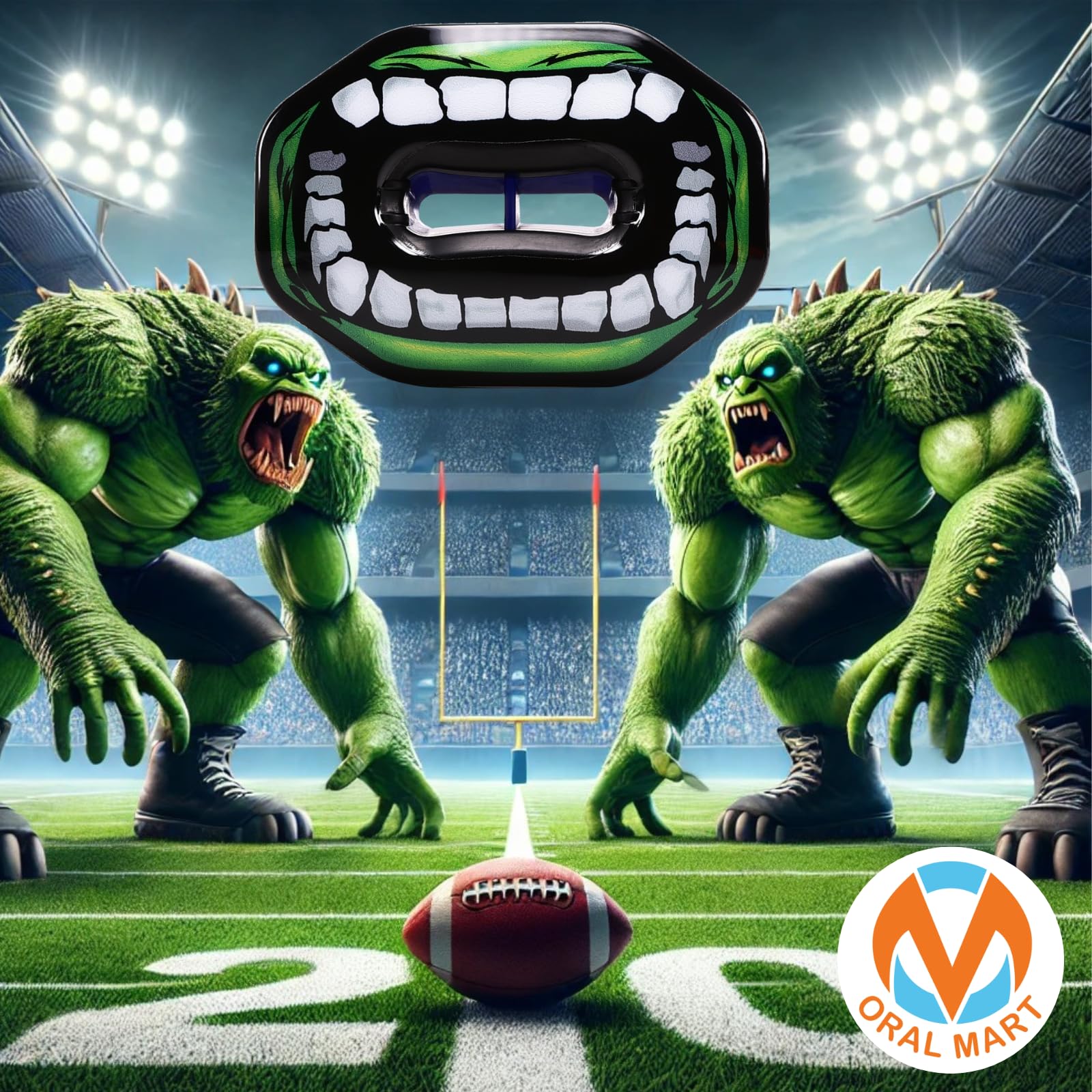 Oral Mart Protège-dents de football (monstre vert) – Protège-lèvres – Protège-dents de football