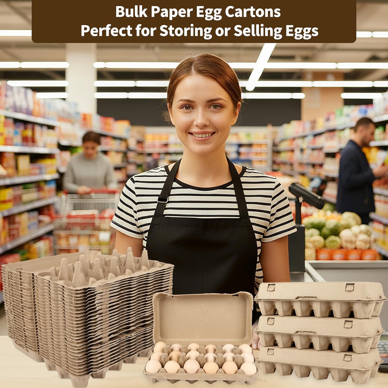 30 Pack Egg Cartons 18 Count - 3x6 Grids Egg Cartons for Fresh Eggs, Sturdy Cardboard Eggs Storage Containers for Household, Kitchen, Farm, Market