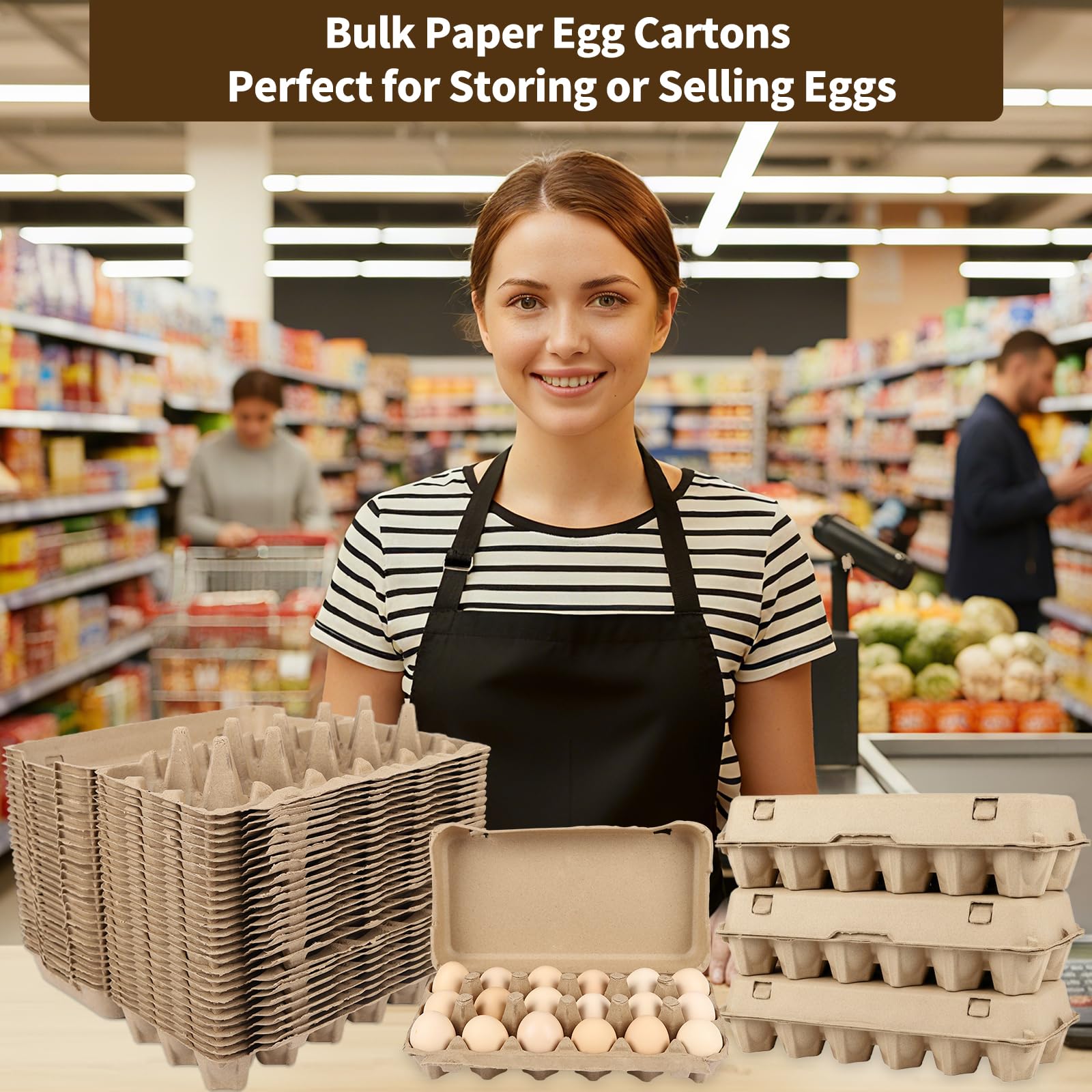 Cajas de huevos de 18 unidades, paquete de 10 cajas de huevos de 3 x 6 pulgadas para huevos frescos, recipientes de cartón resistentes para almacenamiento de huevos para el hogar, cocina, granja