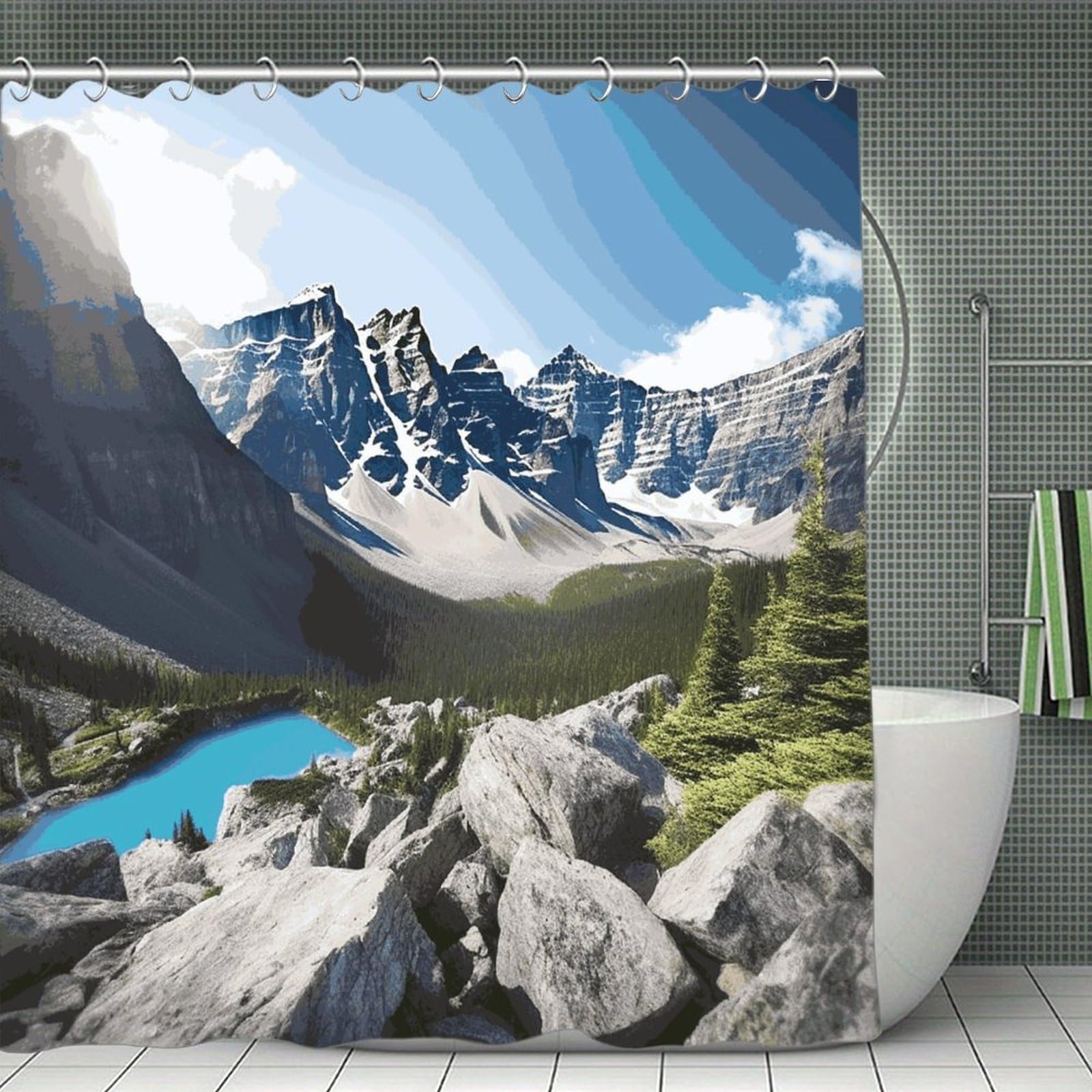 JTREHY Mountains Shower Curtain Waterproof Bathroom Shower Curtain Machine Washable Bath Curtains Polyester Cloth Bath Curtains for Bathroom Showers 70.8×70.8Inch