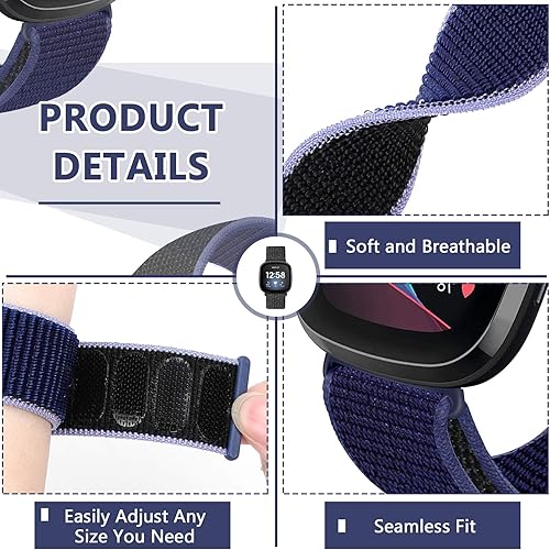 Miniatura 3 de AVOD Correas de nailon compatibles con Fitbit Versa 4Sense 2Versa 3Fitbit Sense, correa de repuesto ajustable deportiva suave transpirable para