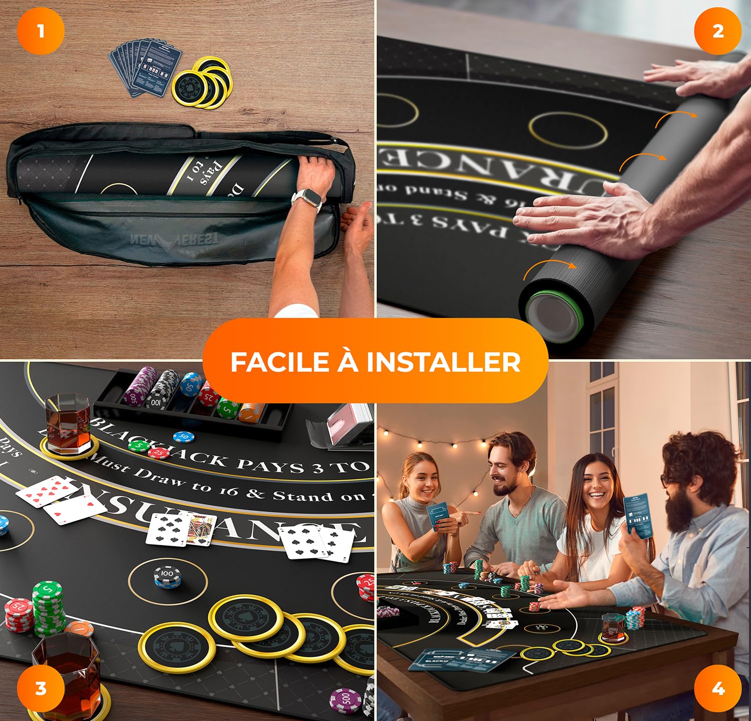 Newverest Tapis de Blackjack, Dessus de Table de Blackjack pour soirées de Jeu à la Maison avec des Amis | Dessus de Table de Casino Black Jack, Disposition du Tapis de Poker dans Un