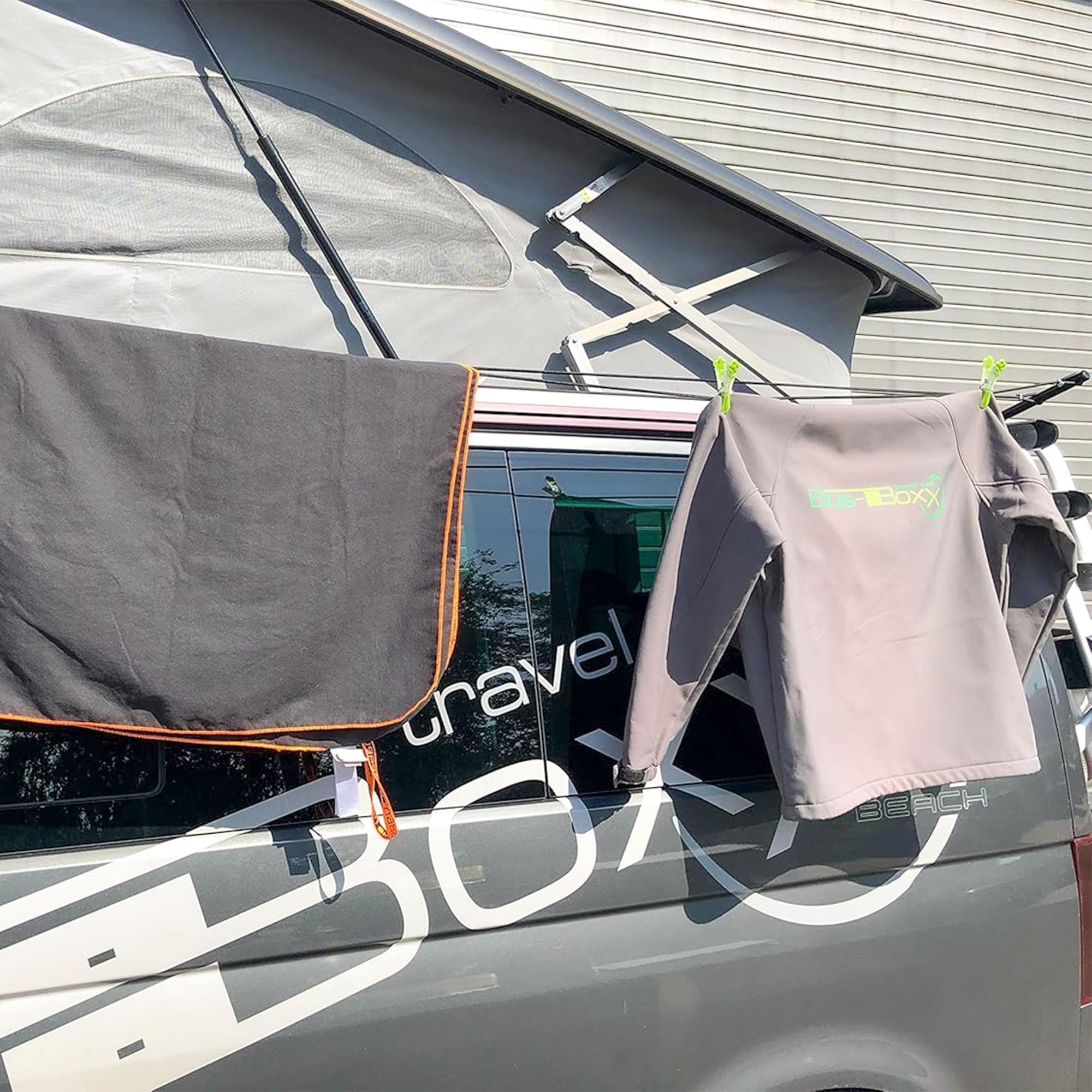 Bus-Boxx Wäscheleine für Kederschiene – Camping Wäscheleine, 5 m, Nylon, passend für VW T5, T6, T6.1 California (Beach/Coast/Ocean)
