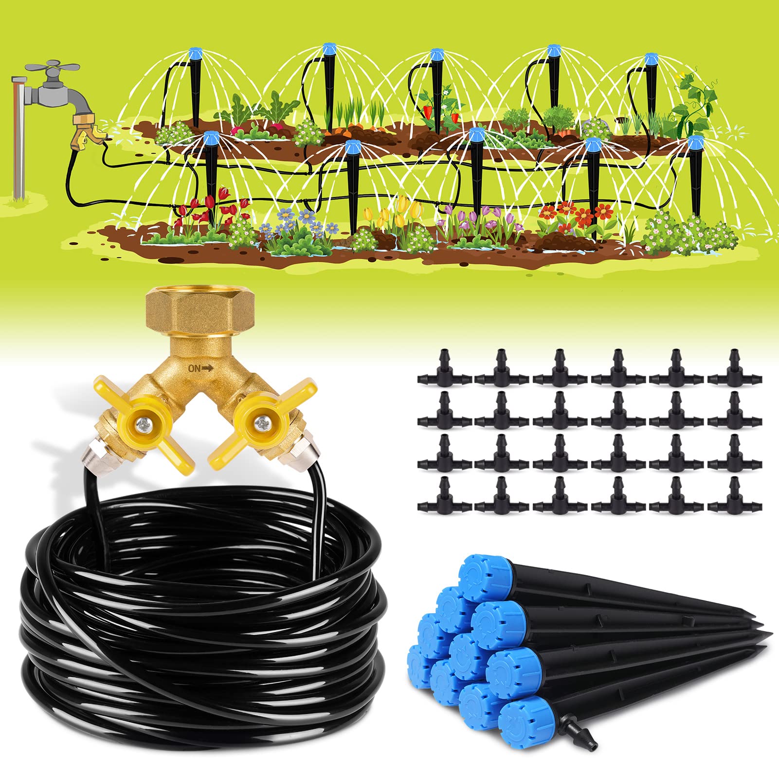 HIRALIY 49ft Drip Irrigation Kit for Raised Bed, Garden Watering System