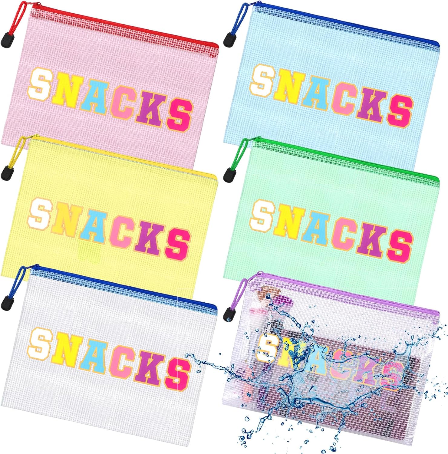 Abbylike 12 Pcs Snack Bags Pouch Travel Makeup Cosmetic Bag Clear Letter Zipper Pouch Waterproof PVC Organizer Storage for Women