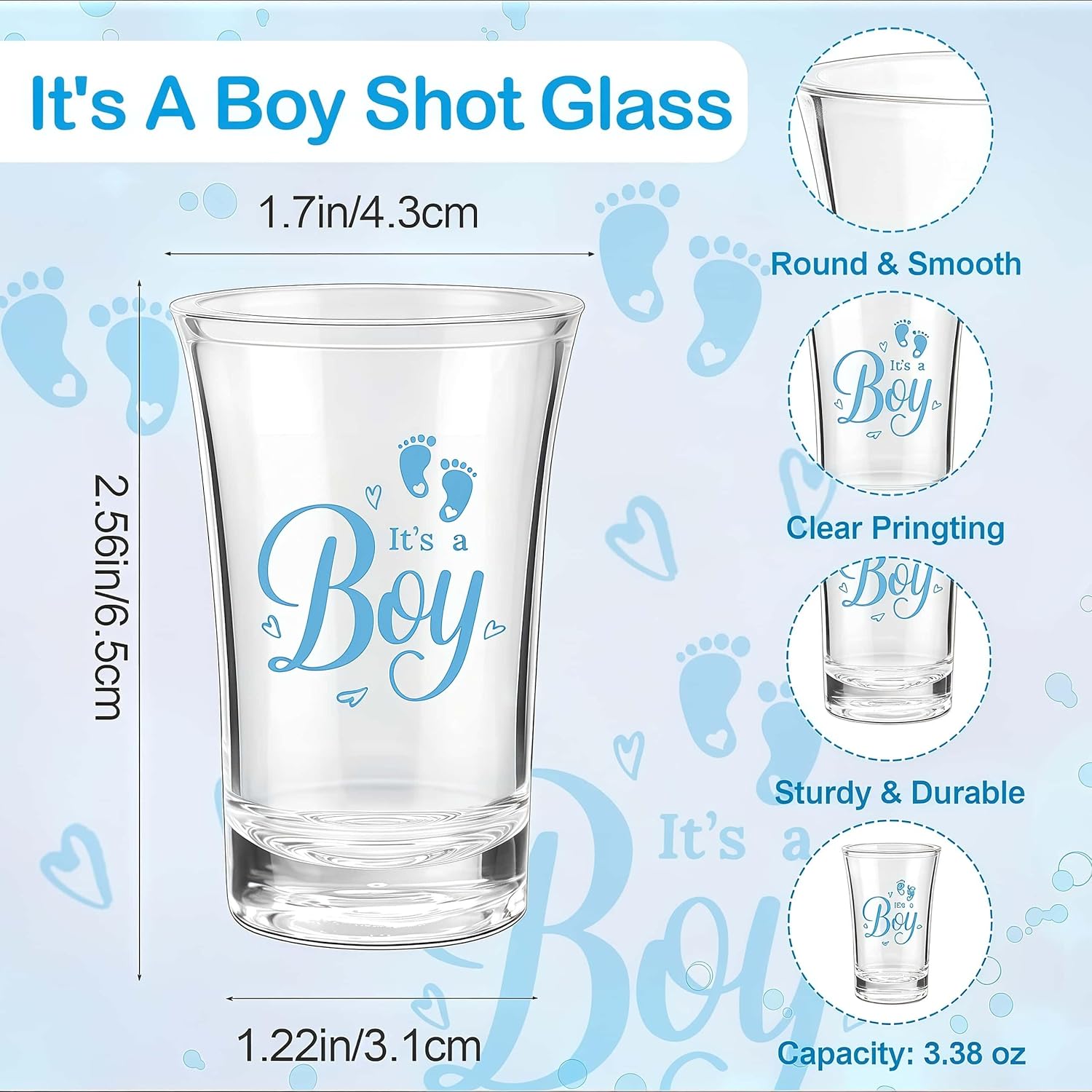 50Set Baby Shower Favor for 50 Guests Its a Boy Shot Glasses with Bottle Opener Keychains Floral Thank You Tags & Bags for Gender Reveal Party Guests Return Gift (boy)