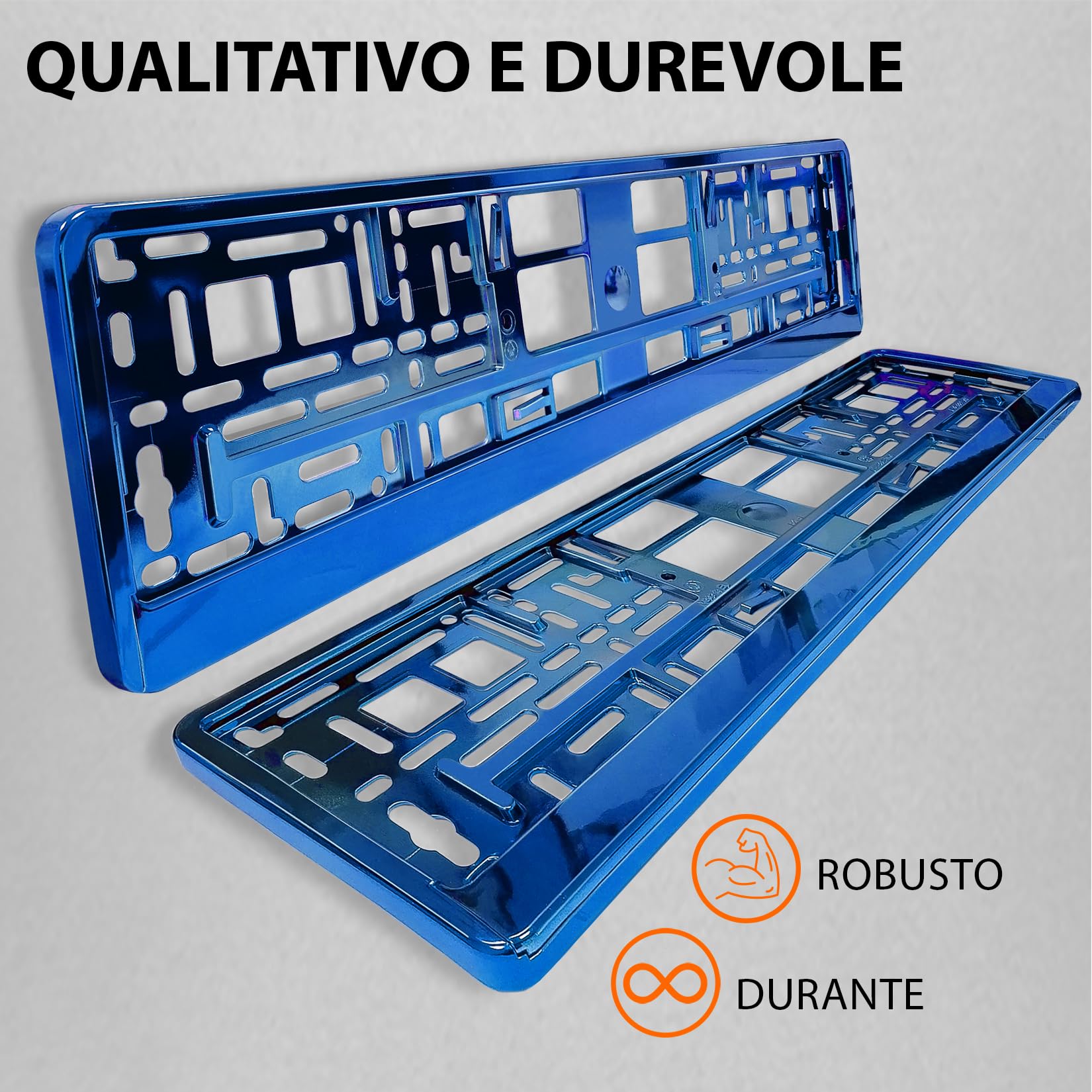 Portatarga Auto - Supporto Targa - [semplice, durevole e sicuro] - 8 viti - 520x110 mm - Blu Cromo - Porta Targa - adatto a qualsiasi auto - per targhe italiane omologate - Fissaggio per Targa