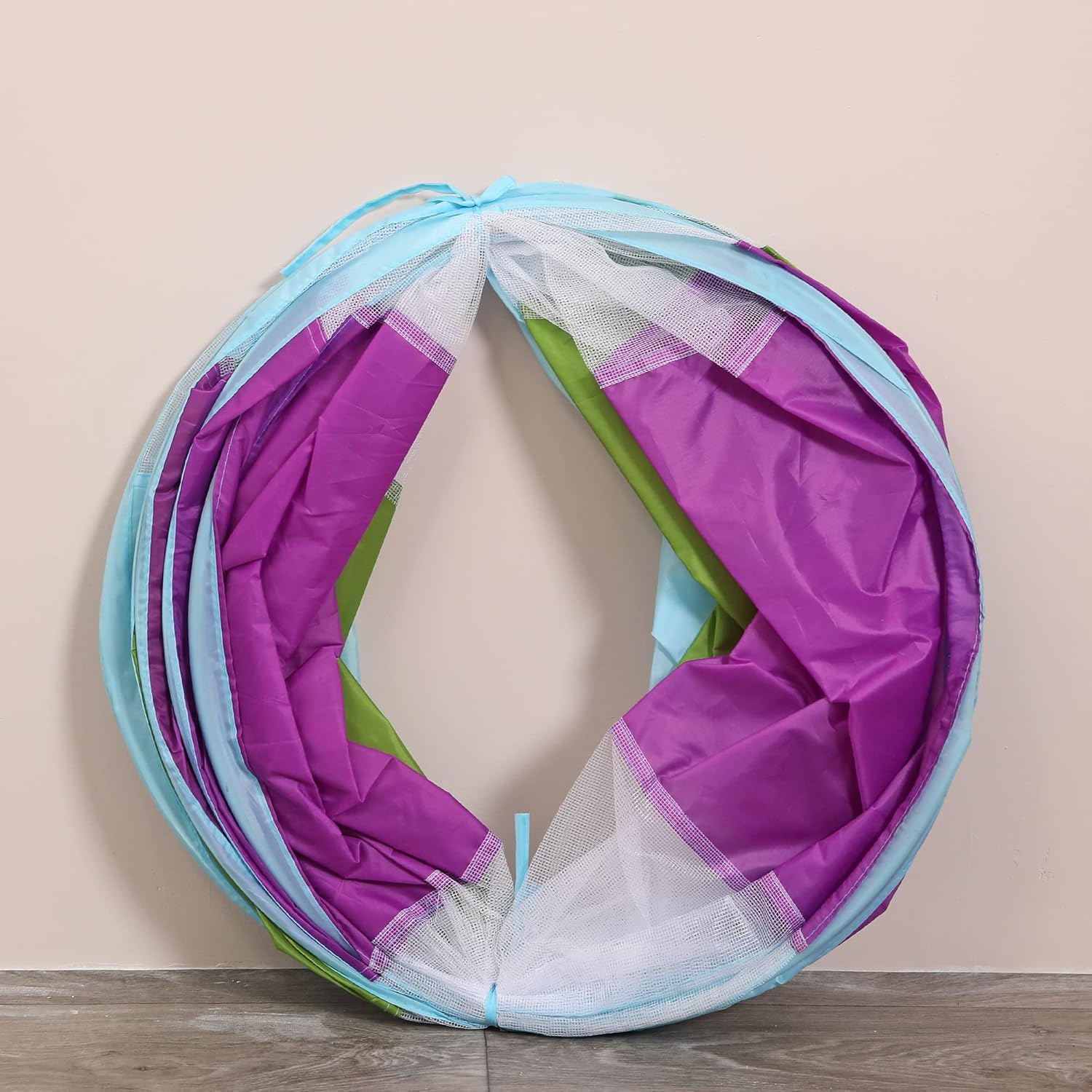LimitlessFunN Crawling Kids Play Tunnel [ Pop Up Portable Rainbow Tunnel ] for Children, Toddlers, Boys & Girls, Pet, Dogs & Cats, Indoor & Outdoor Toys (Purple, Blue, Green with mesh)