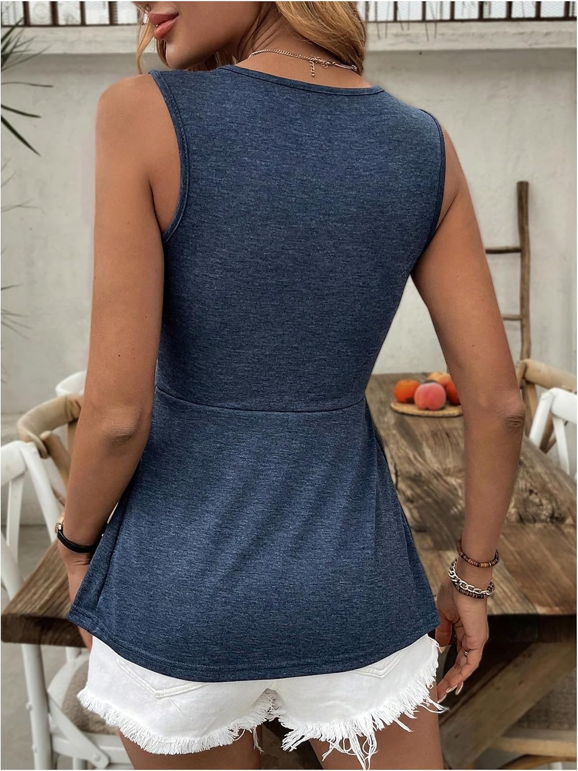 SOLY HUX Women's Peplum Tank Top Twist Front V Neck Sleeveless Babydoll Summer Going Out Tops - Image 2