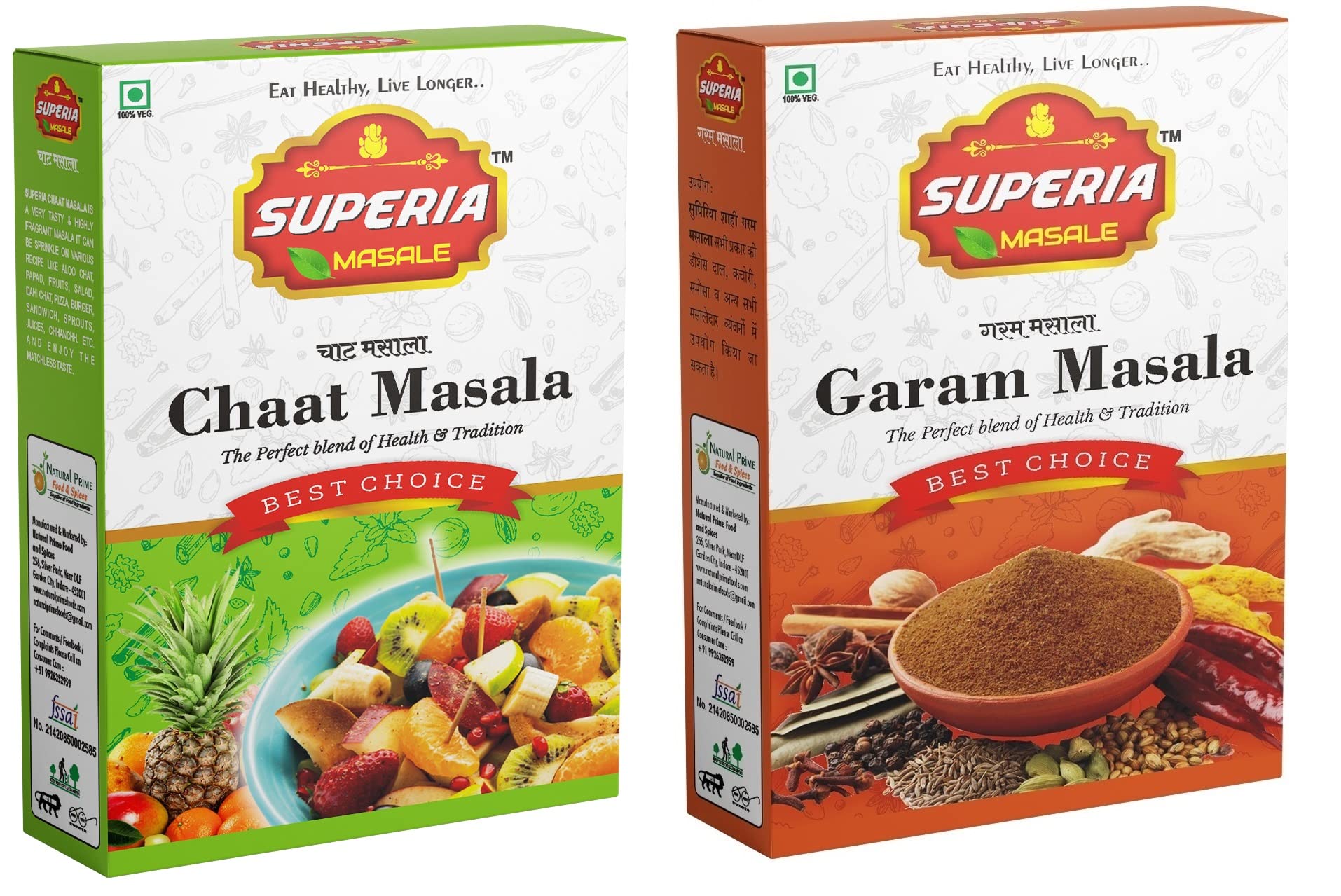 SUPERIA MASALEGaram Masala & Chat Masala | Pack of 2 | 100% Organic | Dry Mango Powder | Chemical Free & Pesticides Free