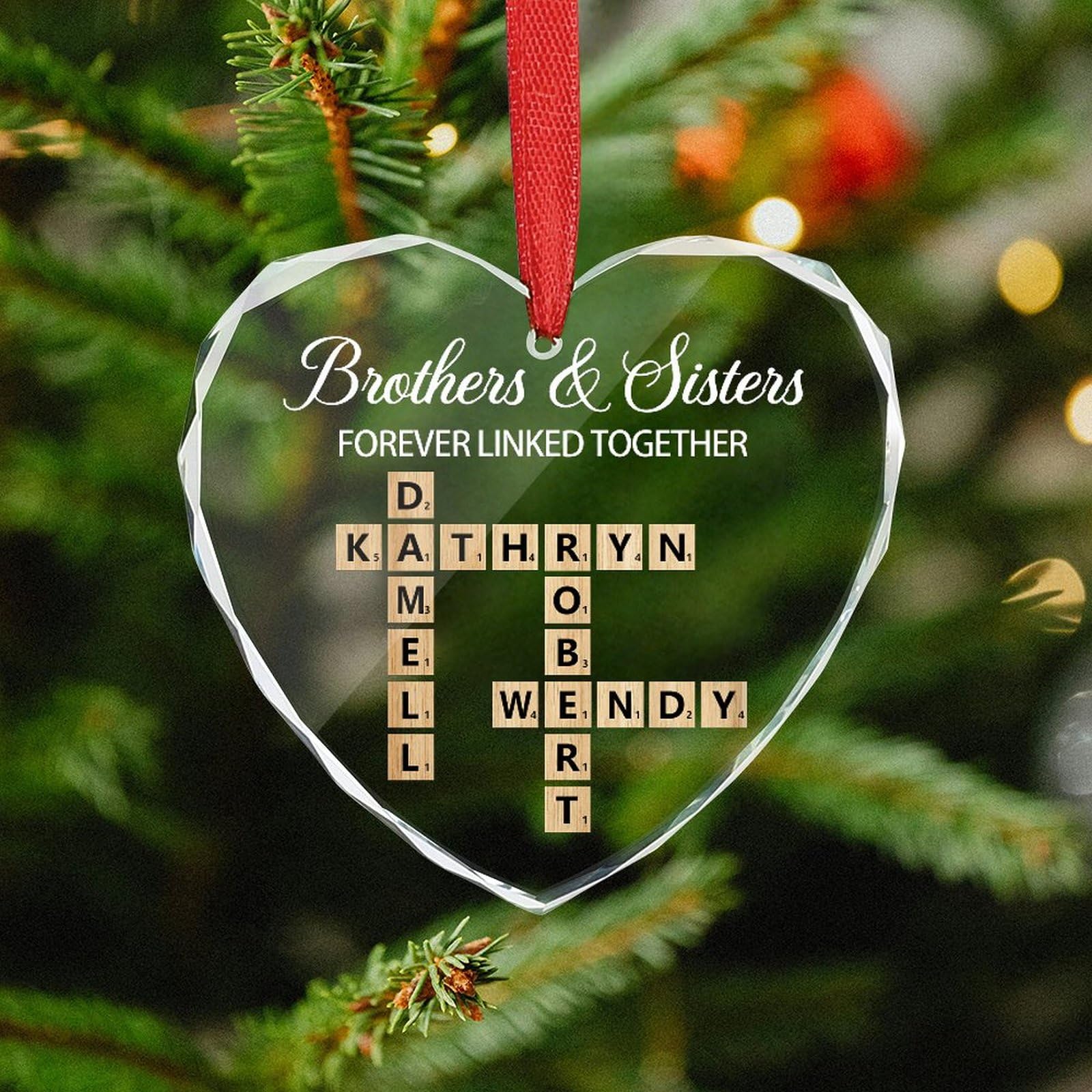 Personalized Brother and Sister Christmas Ornament 2025,Custom Crystal Family Crossword Ornaments,Christmas Tree Hanging Ornament,Gifts for Siblings Family