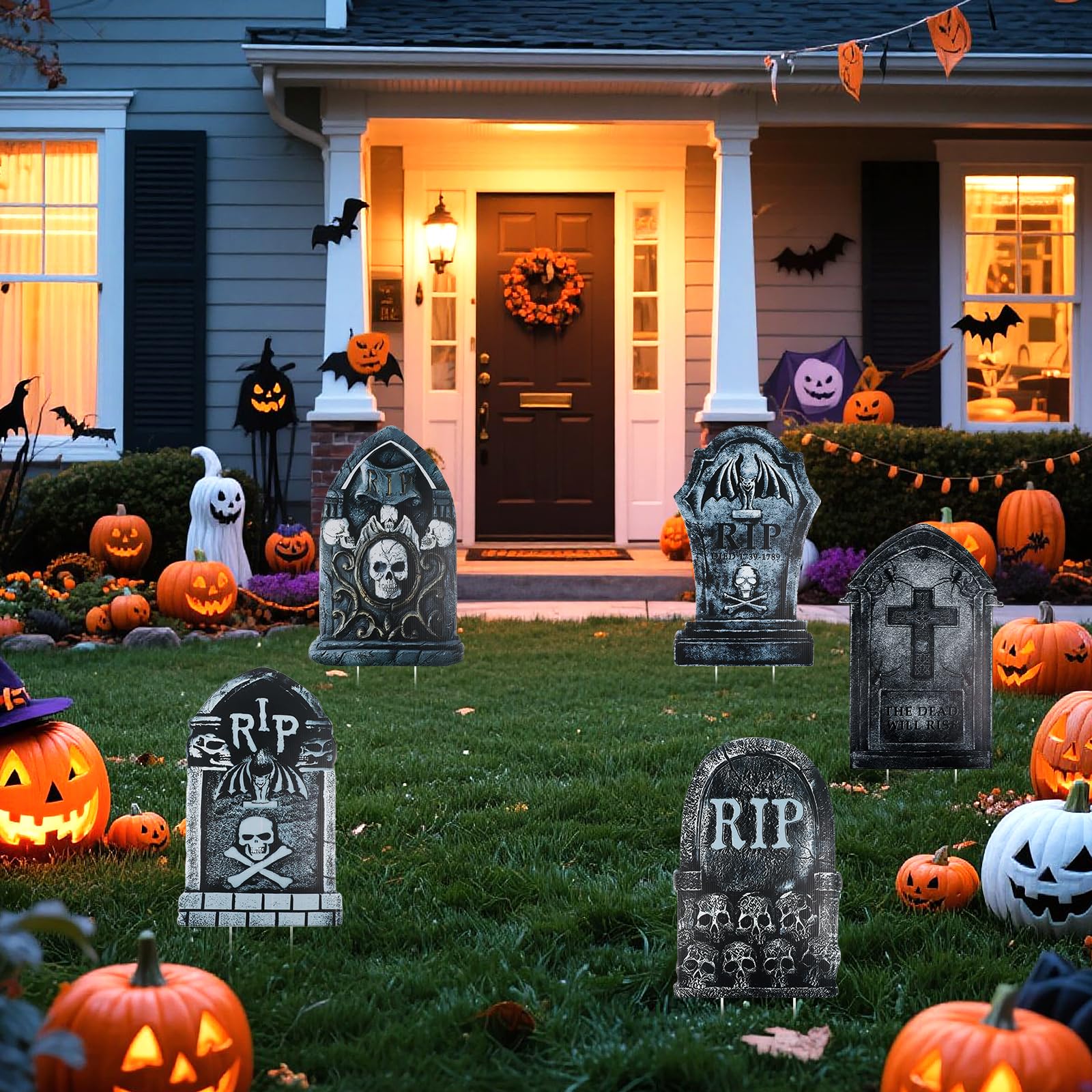 Lot De 6 Panneaux De Cour Halloween Avec Piquets - Décoration Cimetière, Maison Hantée | Effet Effrayant Facile à Installer