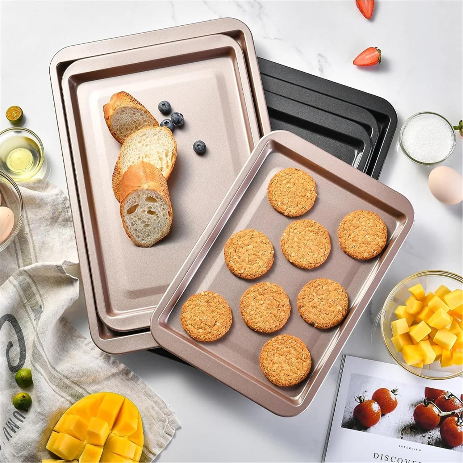 Non-Stick Rectangle Baking Pan Carbon Steel Sheet Oven Tray for Biscuit Pie Pizza Roast Muffin Bread Bakeware(Black S)