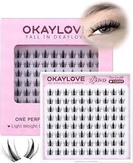 OKAYLOVE Manga Lash Clusters, LIRA 10mm Natural Anime Eyelash Clusters with Spikes, 80pcs CC Curl Fairy Individual Lashes Clear Band Wispy Cluster Eyelashes Extensions for Party, Cosplay