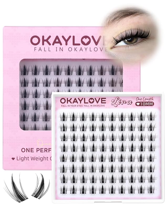 Cílios Postiços em Tufo OKAYLOVE LIRA 10 mm, Curvatura CC, 80 Unidades