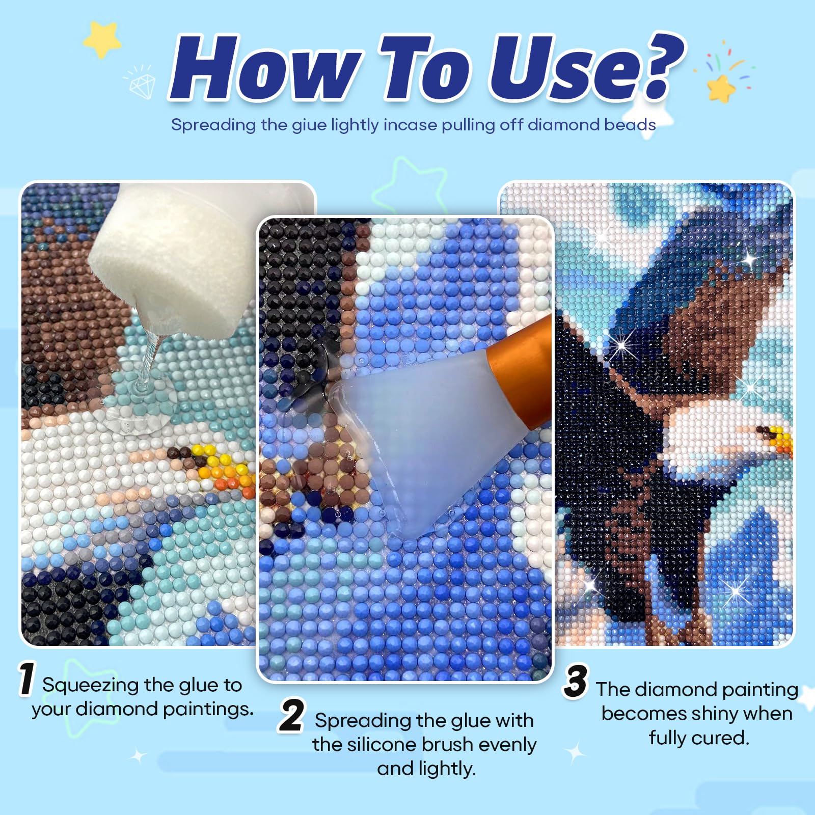Yunnuo Kit sigillante per pittura a diamante, 240 ml, con 2 pennelli in silicone, confezione da 2 sigillanti per colla per pittura a diamante, accessori per finitura lucida, permanente per pittura con