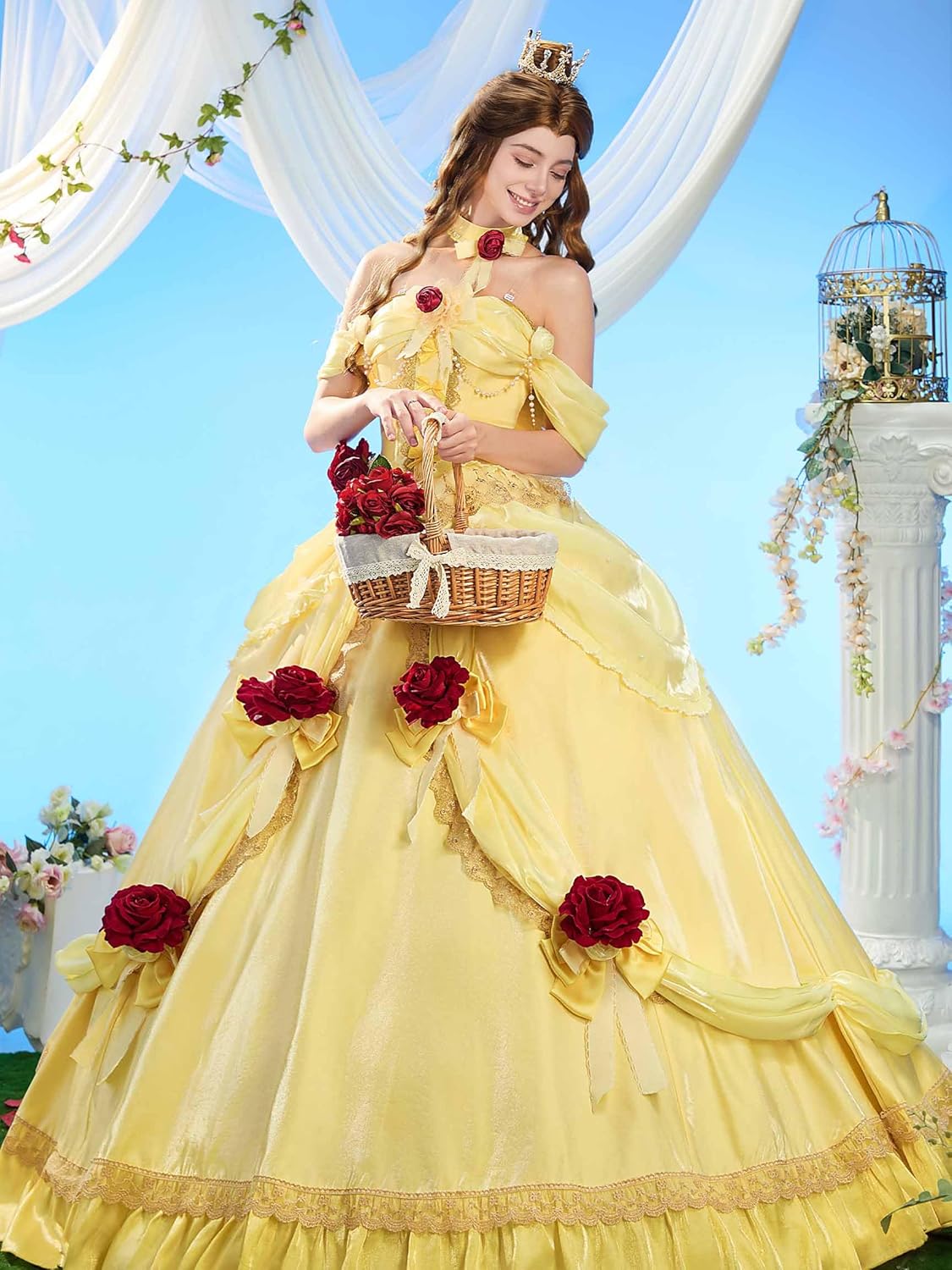 miccostumes Women's Costume Princess Cosplay Ball Gown Yellow Dress with Choker and Bow - Image 4