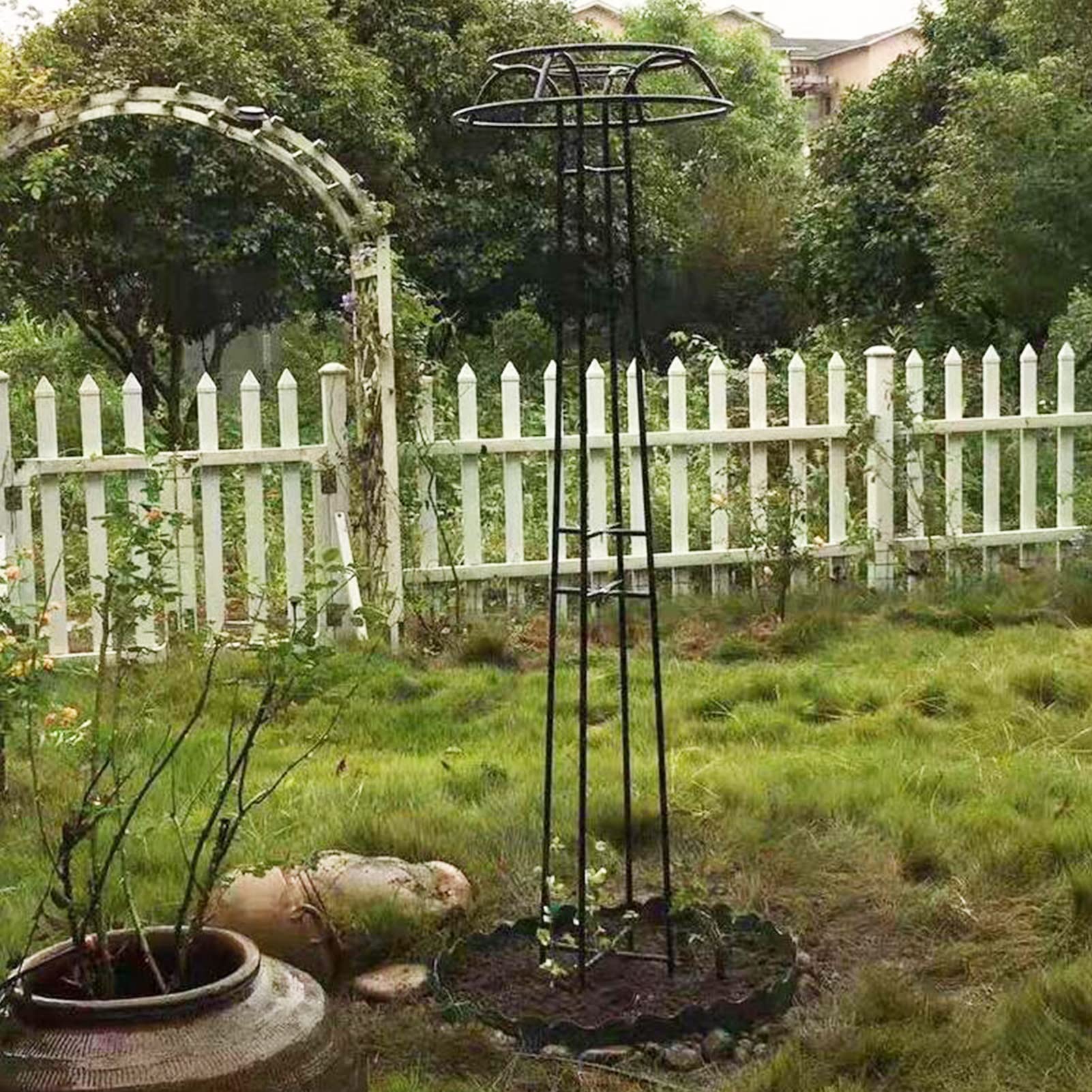 Obelisco Da Giardino Per Piante Rampicanti - Supporto In Ferro Con Rivestimento Plastico - 148 Cm Per Rose, Clematidi