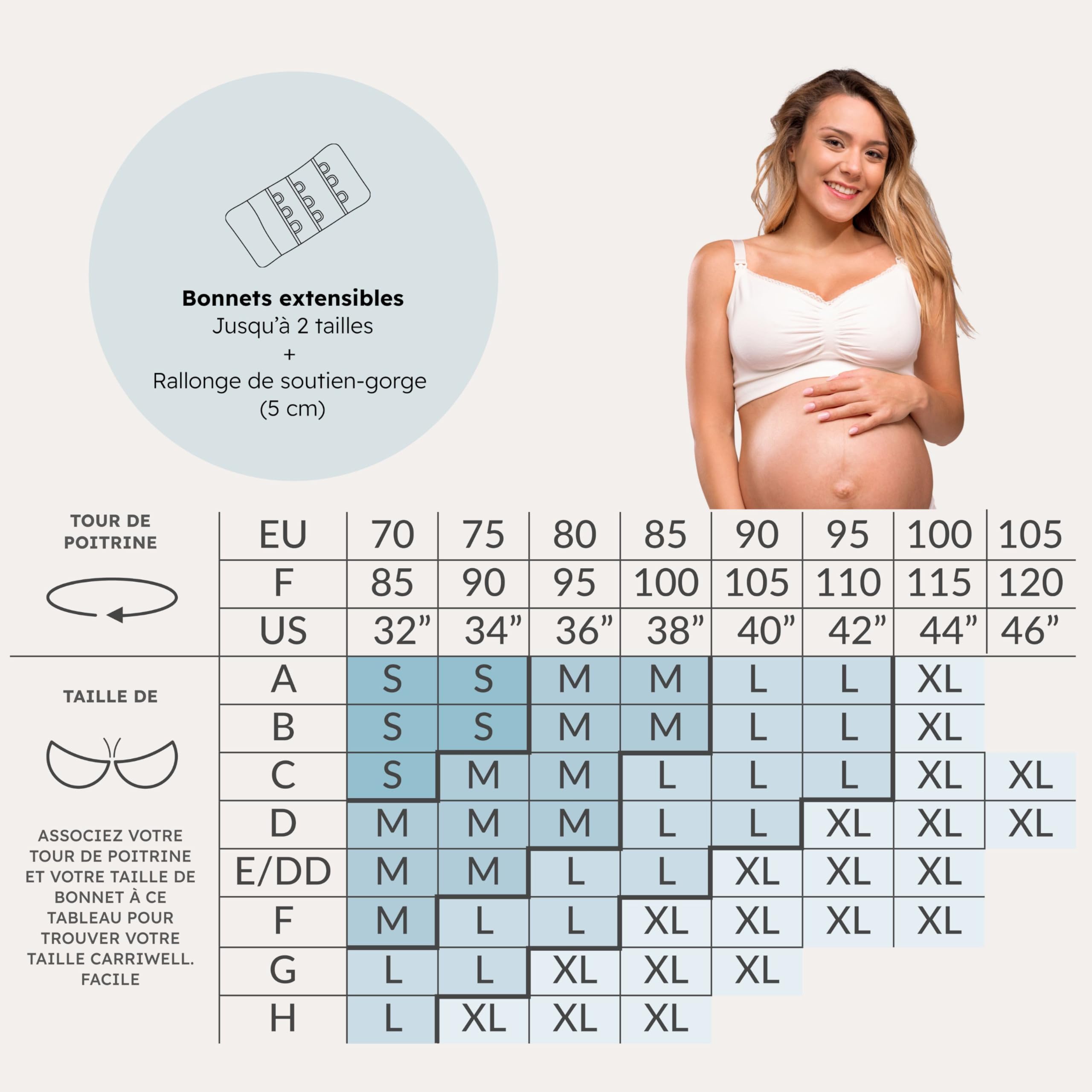 Carriwell Soutien-Gorge Bio de Grossesse et d’Allaitement sans Coutures Rembourré sans Armatures – Maintien et Mise en Forme optimaux, Respirant, Doux, avec Rallonge de Soutien-Gorge, Tailles S-XL