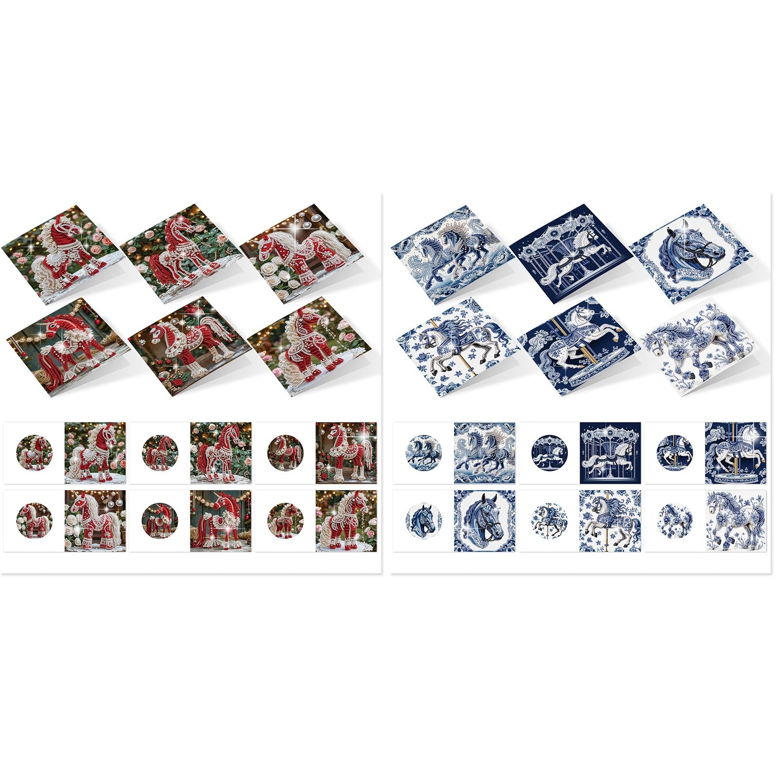 CustmArti Diamond Art Painting DIY Holiday Greeting Card Creative Blessing Folding Six-Pack Stationery Ornament Handmade Present Embroidery-2PCS Horse