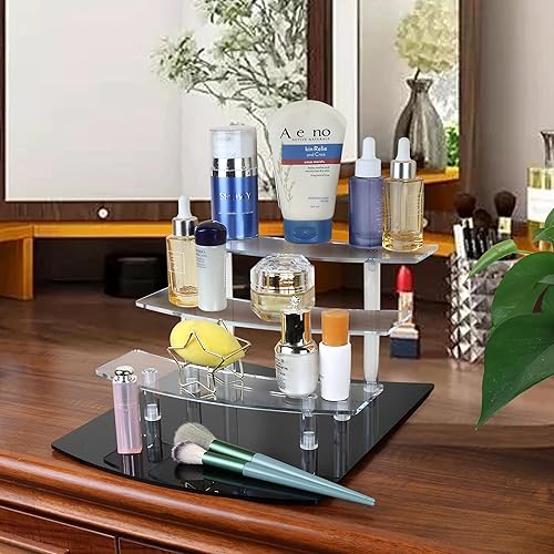 Vista 2 de ELEGANTLIFE Soporte elevador de acrílico – Estante transparente de 4 niveles para Funko POP, Amiibo, figuras, coleccionables, cupcakes, perfumes