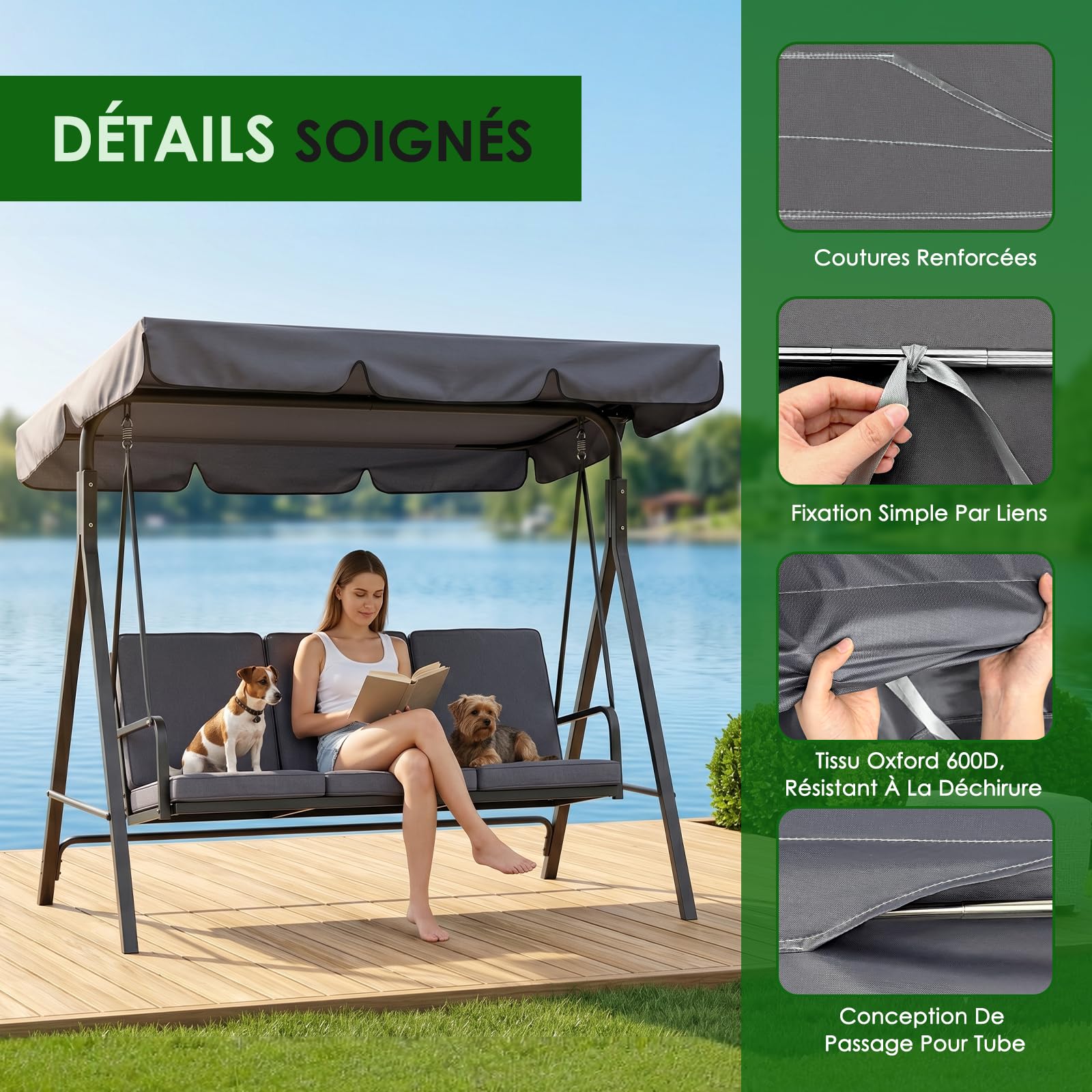 Toit de Balancelle de Jardin Gris Imperméable (200×120cm)