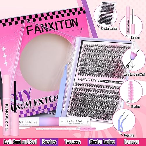 Miniatura 2 de Kit de extensiones de pestañas naturales para bricolaje, racimos de pestañas 30D+40D, mezcla de 0.354-0.630 in, rizo D, removedor de pestañas, 280