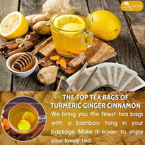 Miniatura 8 de TOG999, 200 bolsas de té de cúrcuma jengibre y canela de alta calidad. Versión mejorada. Mejora la digestión, apoya el cerebro, el peso, la piel y