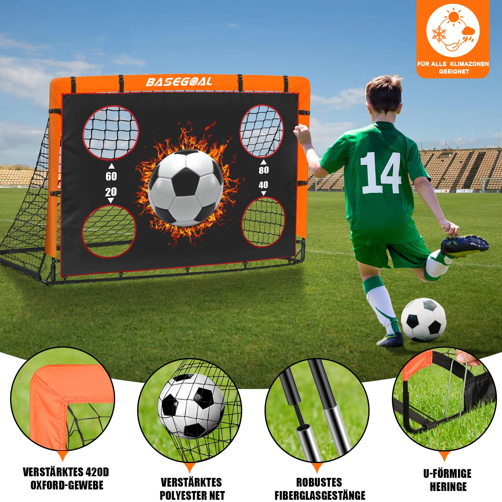 Klappbares Fußballtor Garten 150x120cm - Fussballtore für Garten mit Zielscheibe, Fussball Tor Outdoor mit Tragetasche & Erdankern - Ideal für Garten, Strand & Vereinstraining