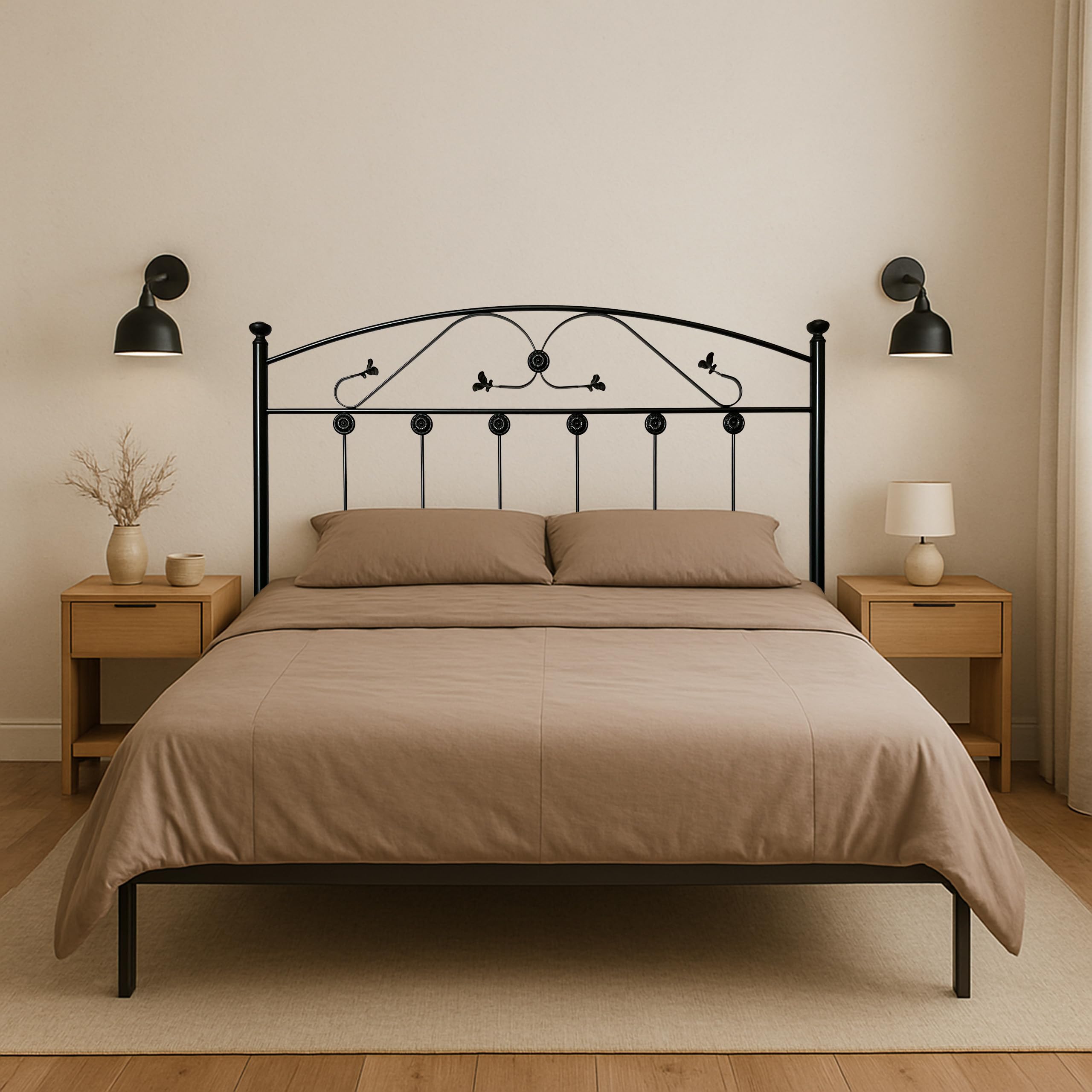 Cabecero Forja Málaga, Cabezal para Cama, Cabecero, Cama Matrimonio e Individual, Cama De Hierro, Cabezal Forja, Cabecero Juvenil, Hecho En España (Negro, 135 cm)