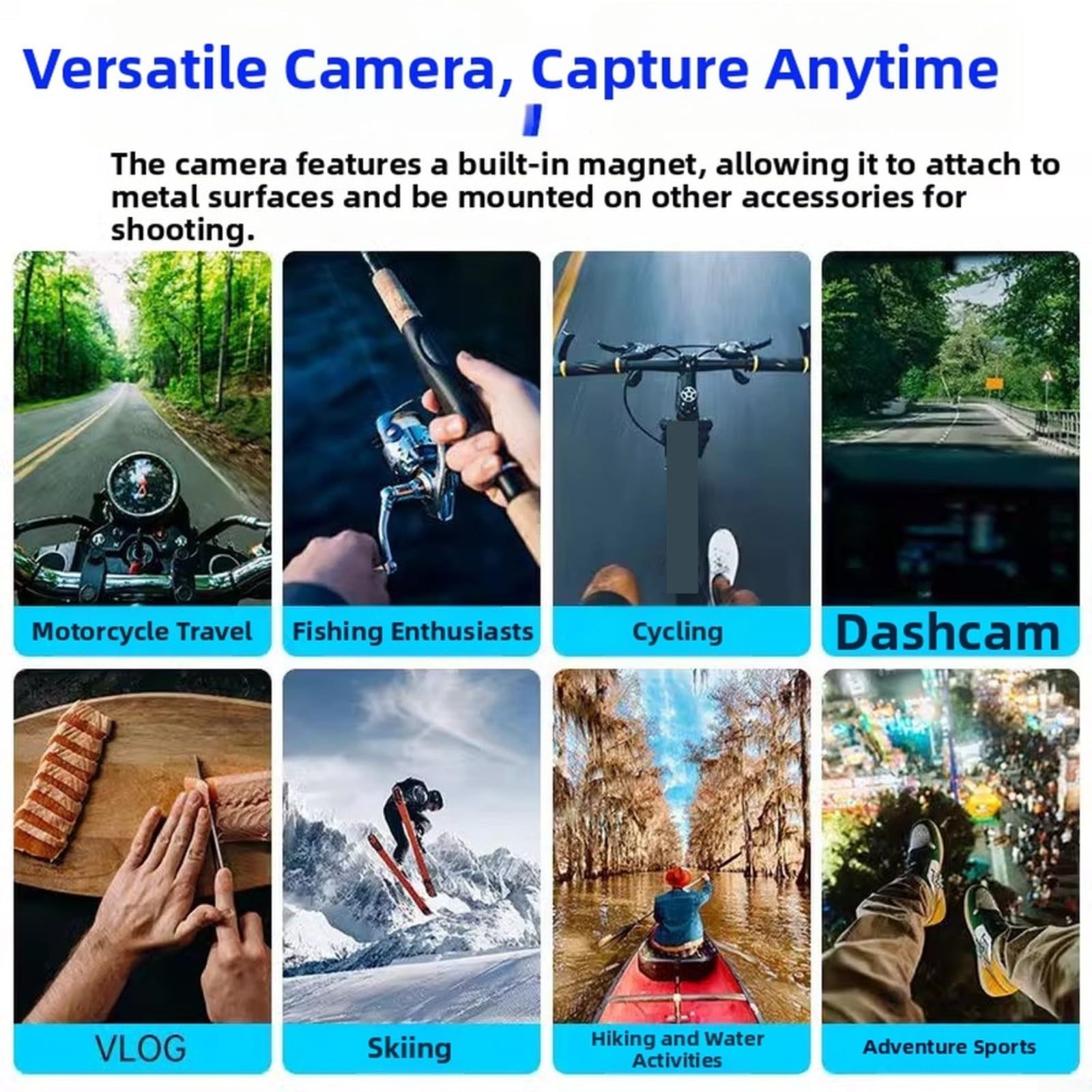 Action Camera 1080P con visione notturna e obiettivo grandangolare da 120 gradi, per vlogging, ciclismo, sci, surf, ciclismo, avventure all'aria aperta, include dieci accessori (bianco)