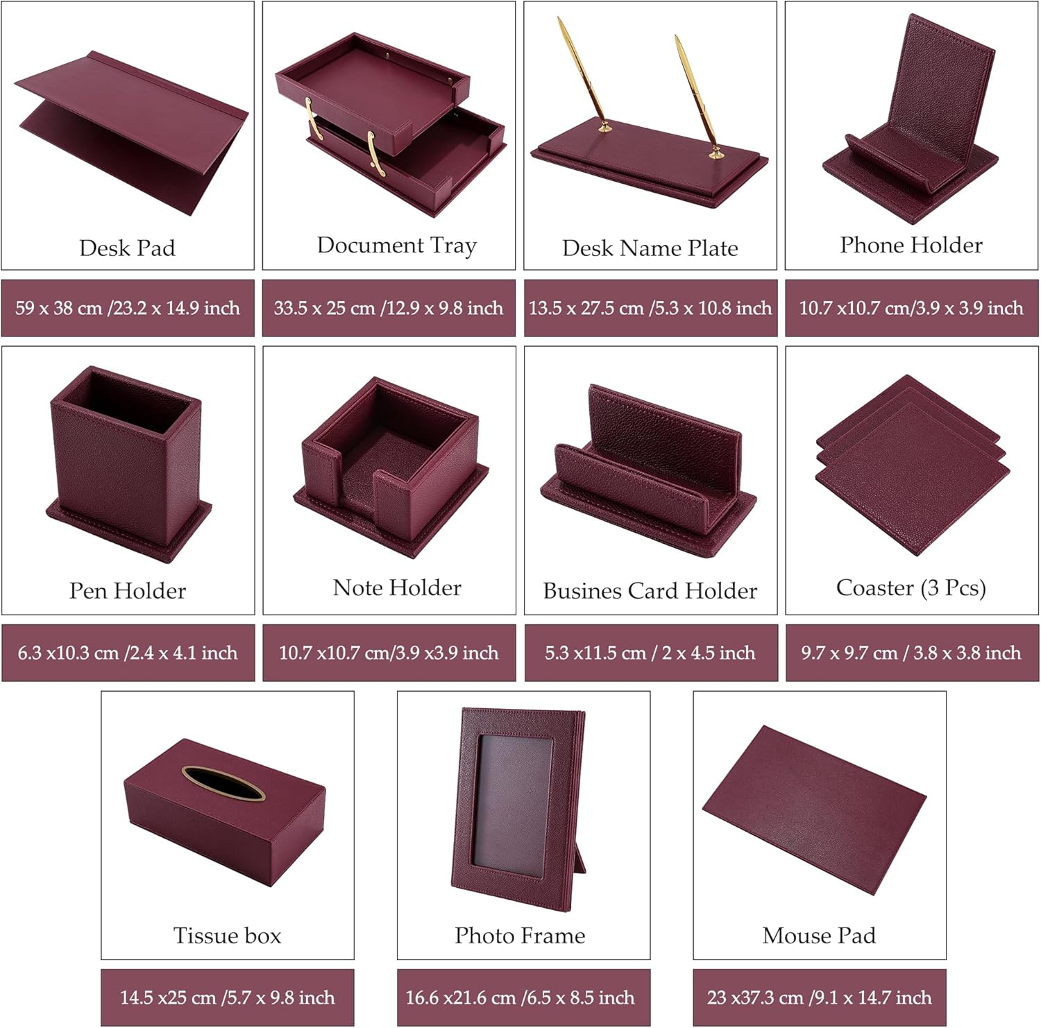 Desk Set,15-Piece Leather Desk Organizer Set, Executive Office Accessories with Desk Pad & Blotter, 2-Tier Tray, Pen Holder & More, Professional Office Desk Decor & Gift Set (Burgundy)