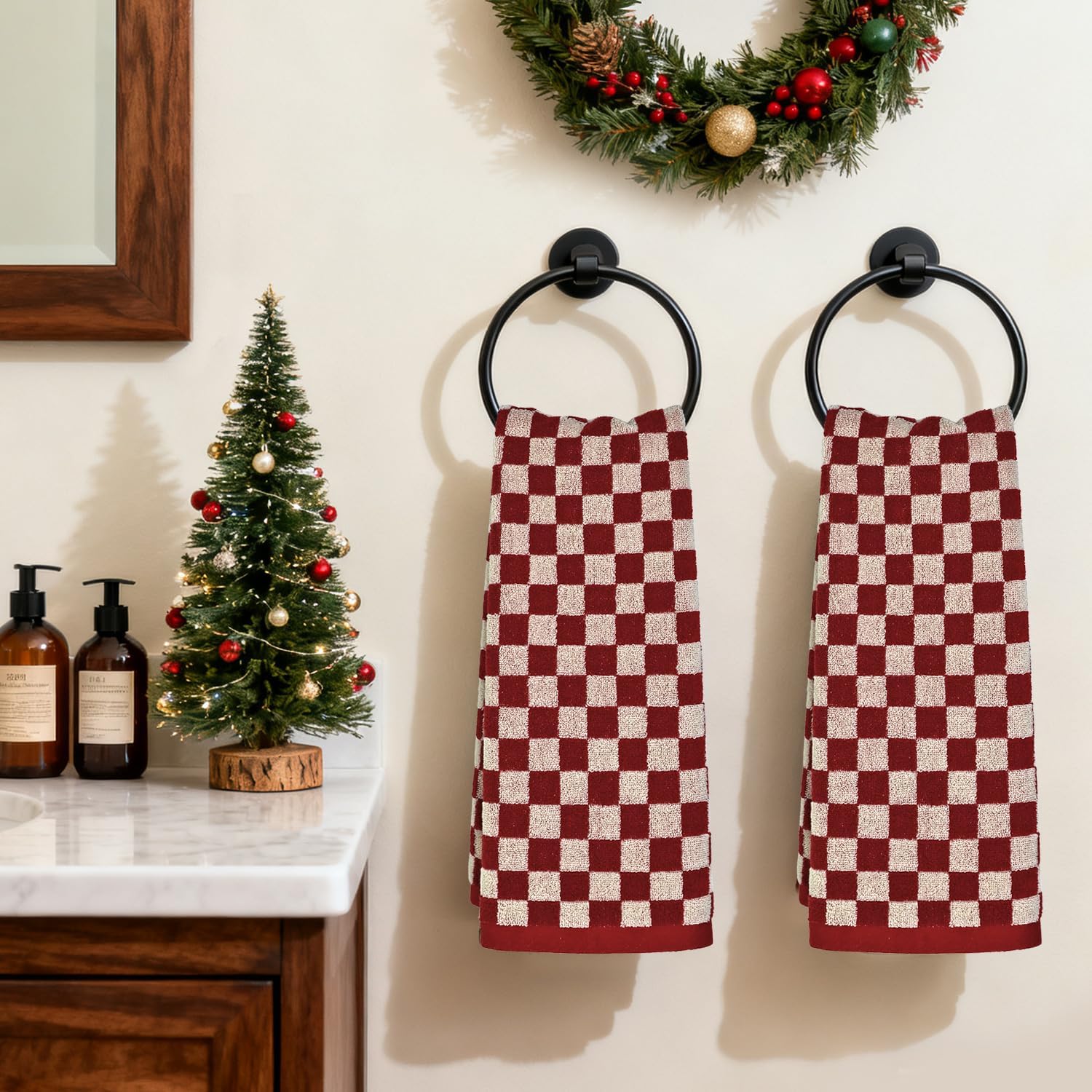 Jacquotha Red Hand Towels for Bathroom Set of 4 - Cute Checkered Hand Towel for Farmhouse Retro Guest Room & Kitchen Decor, Lightweight Cotton, 29” x 13” - Image 2