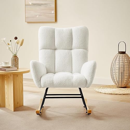 Nursery Rocking Chair,Upholstered Glider Rocker with High Backrest for Living Rooms, Bedrooms, Offices (23BT)