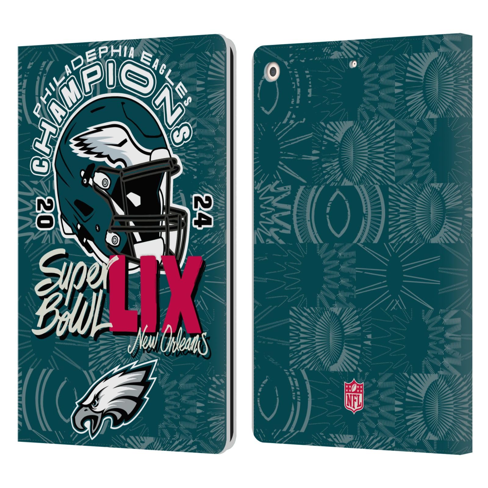 Coque iPad 10.2 Eagles NFL étui portefeuille cuir Head Case Designs