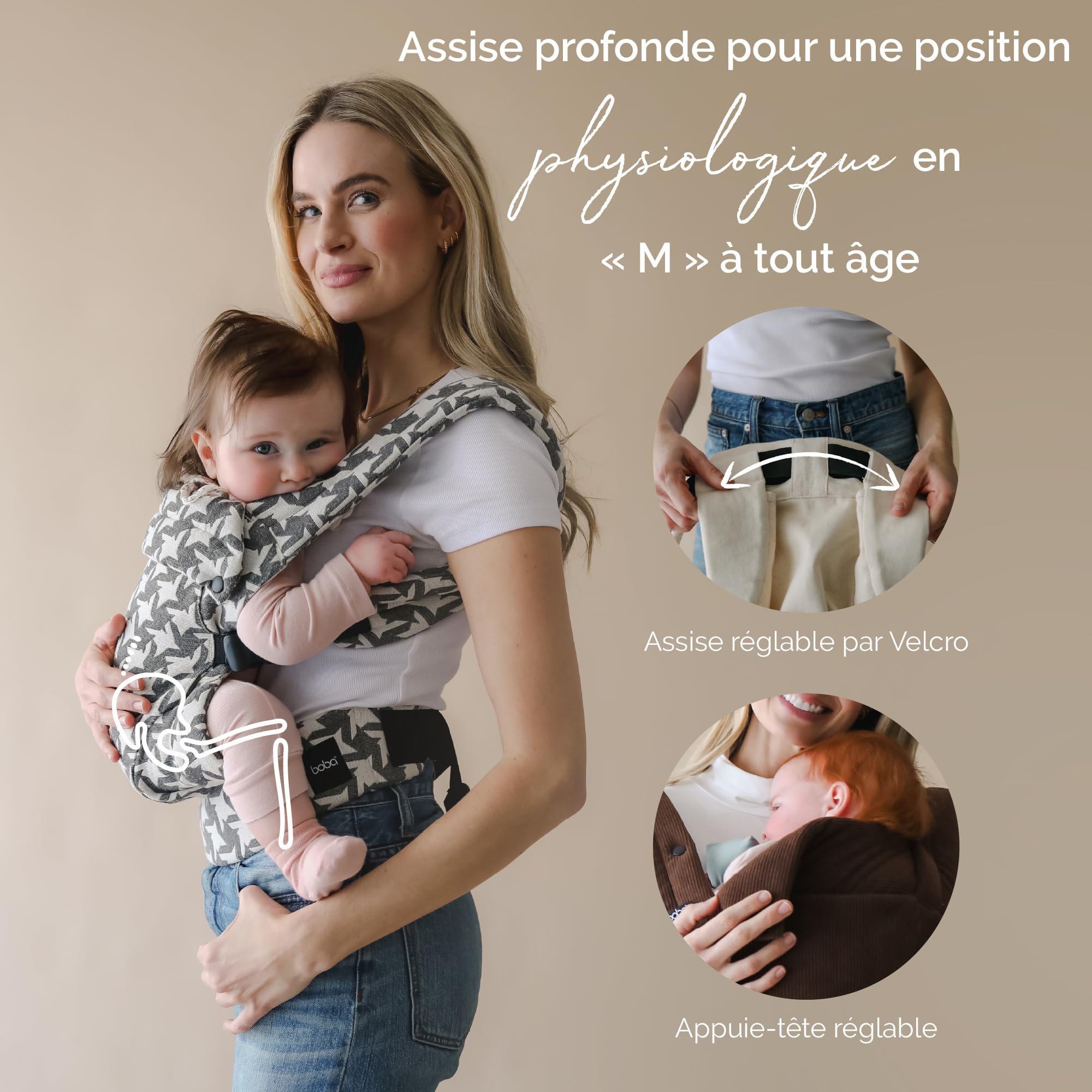 Boba Auri Portabebés Algodón Recién Nacido, 3-20 kg, Negro | Tejido Suave y Transpirable, Asiento Ergonómico en Posición M, 3 posiciones: frontal hacia ti, hacia fuera y espalda.