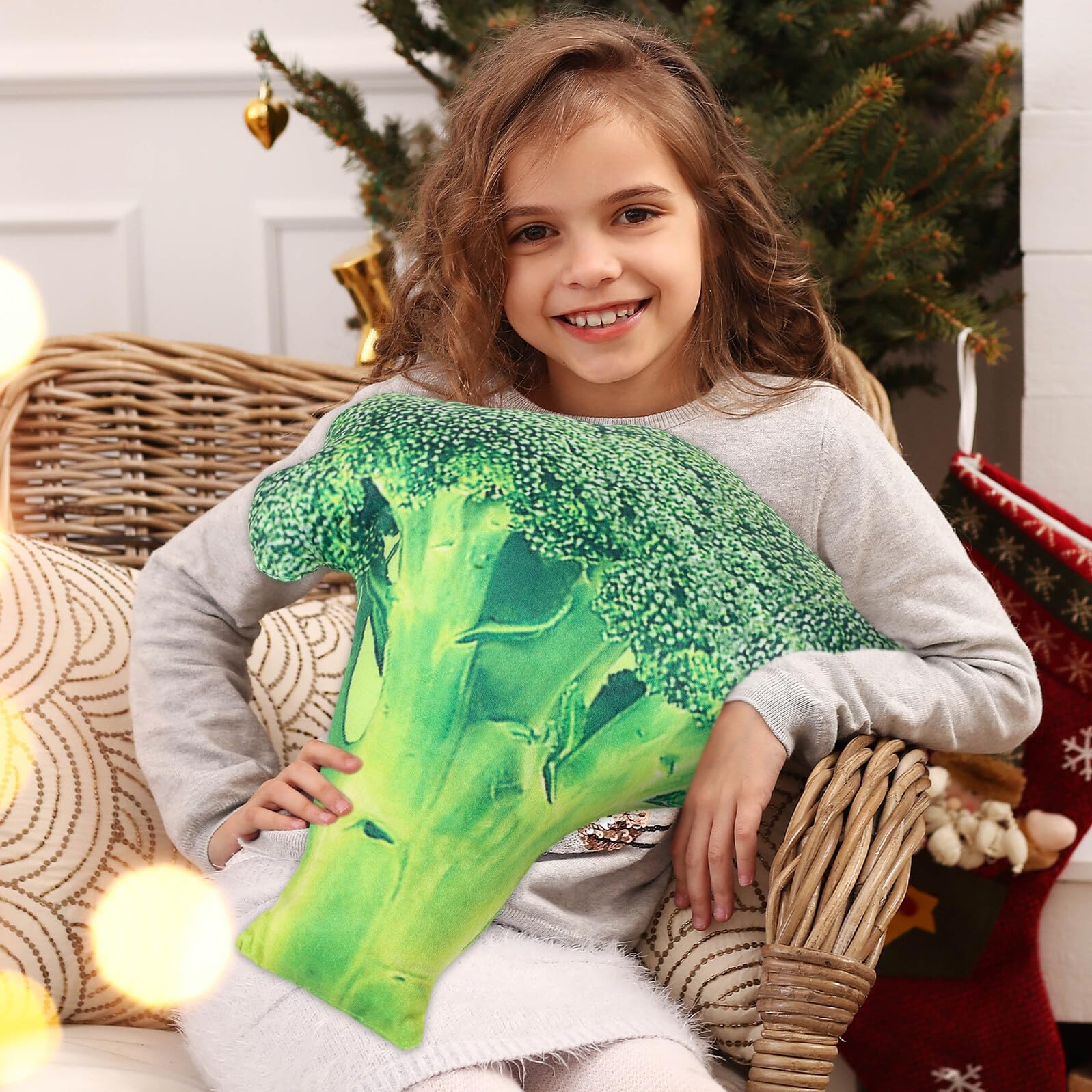 TOYANDONA Cuscino di Peluche Vegetale Broccoli Morbido per Bambini e Divano, Cuscino Abbracciante Decorativo Creativo Sicuro per Camera e Salotto