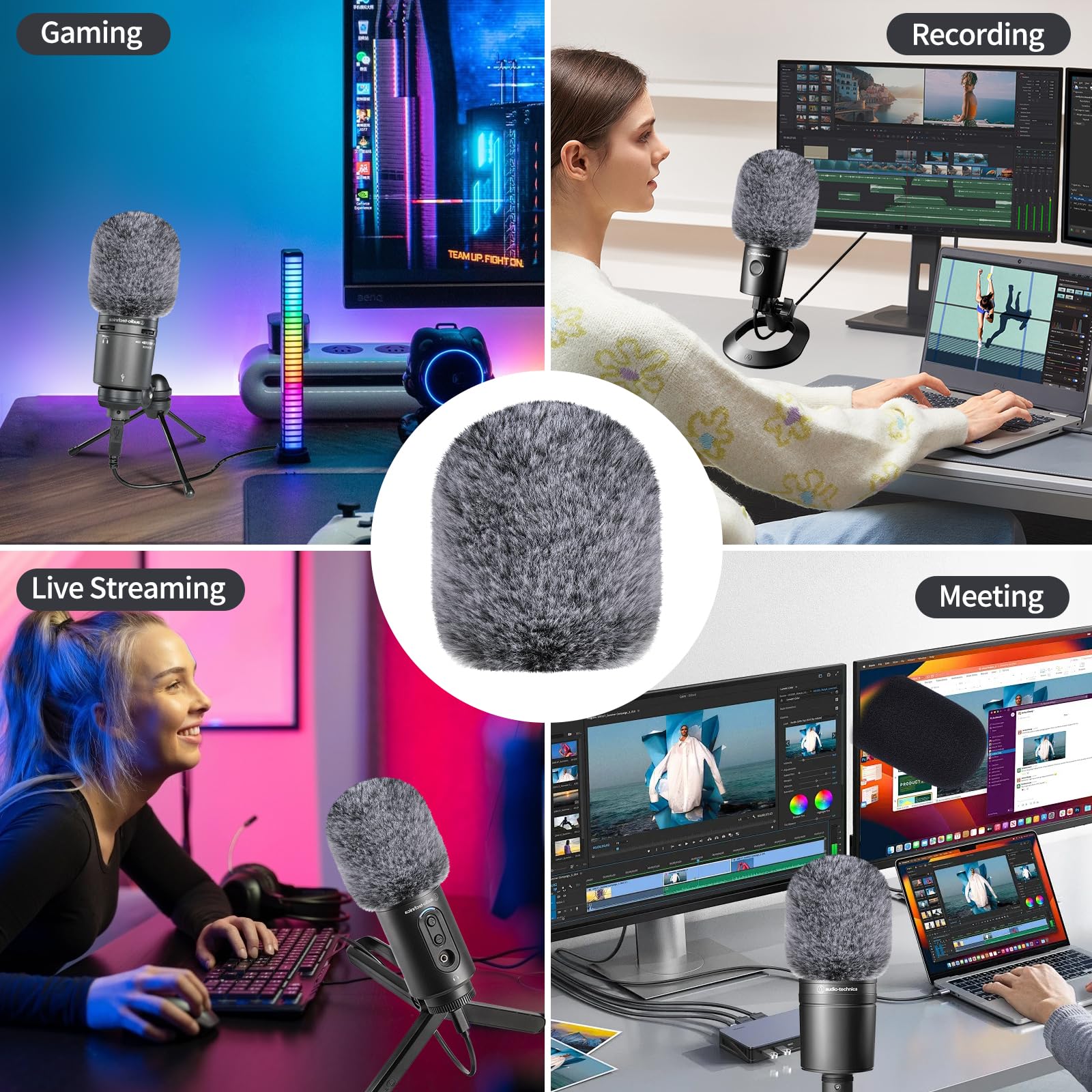 Pop Filter for Audio-technica AT2020 Microphone?Mic Covers Foam with Furry Windscreen Muff windshield Acoustic Recording Filter and Noise for AT2020USB AT2035 AT2040 AT2050 ATR2500 ATR2500X AT4040