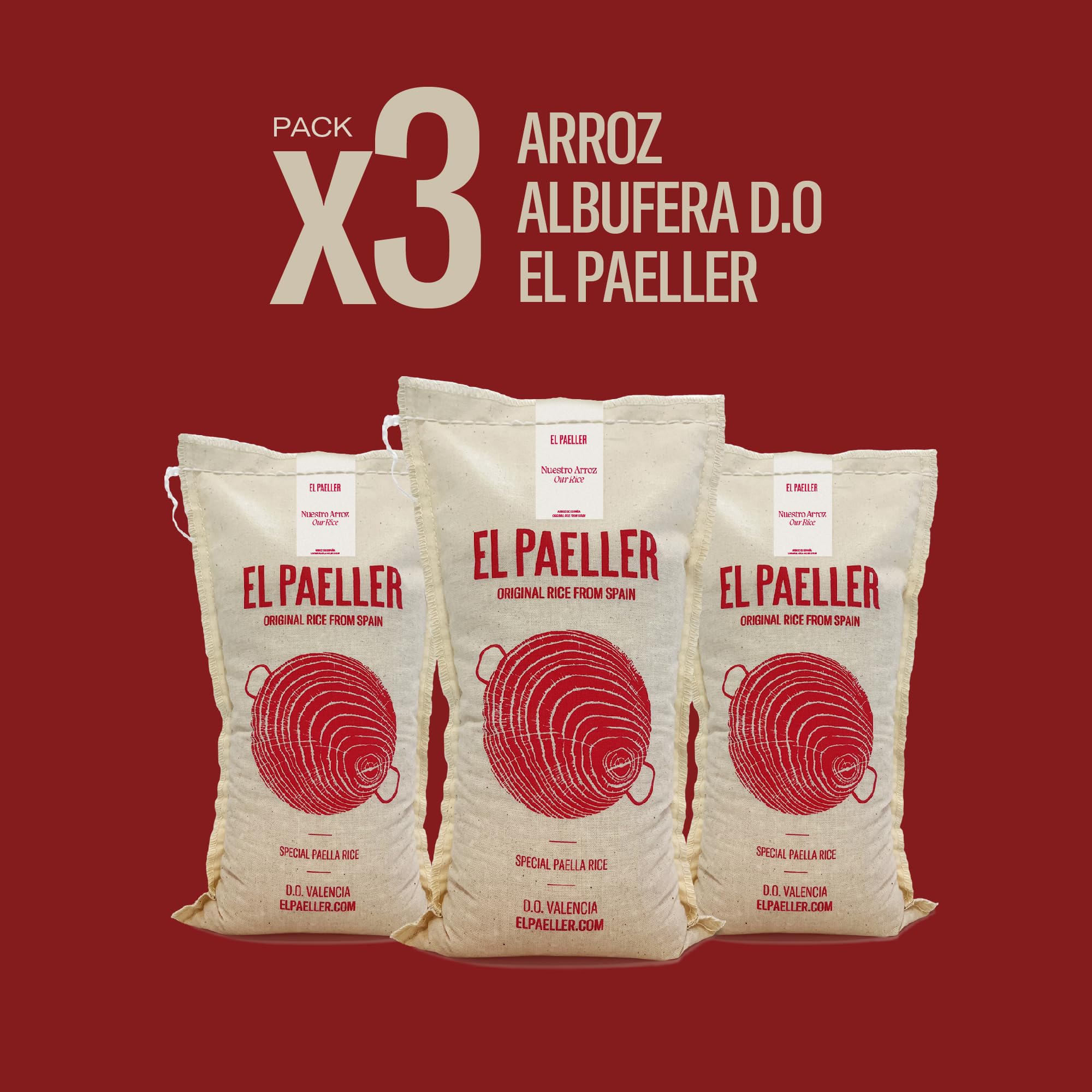 El PAELLER - Arroz Albufera D.O Valencia | Ideal para Paellas y Arroces Caldosos | Pack de 3 uds. de 1 kg.
