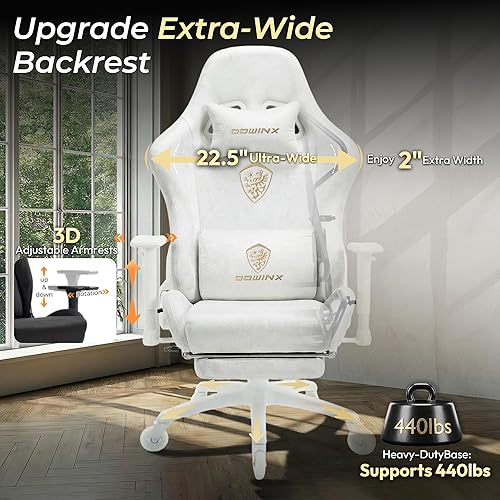 Miniatura 6 de Dowinx Silla de juegos grande y alta con tela de gamuza transpirable, sillas de juego para adultos con asiento grueso de gran tamaño para 440