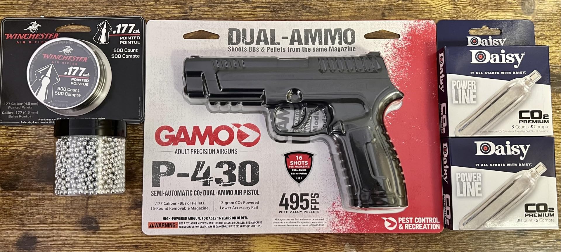 YtdSports Bundle Kit for Gamo P-430 Dual Ammo BB Pellet Pistol Bundle. 495 FPS Air Pistol+10 PK CO2+ 500 Pointed Pellets+ 1800 Premium Steel BBS