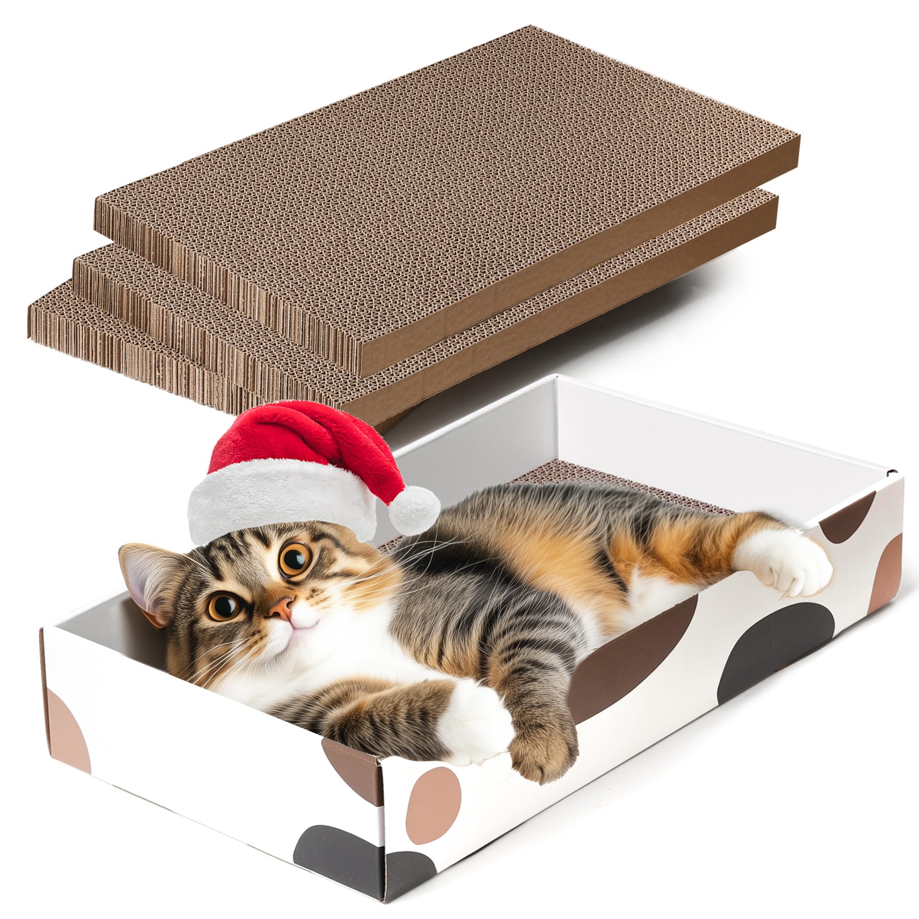 Durable Cat Scratcher Cardboard Refill, Cat Scratch Pad, 3 in 1 Recyclable Corrugated Scratcher, Reversible Scratch Box, Scratcher Lounge for Furniture Protection, Cat Training Toy
