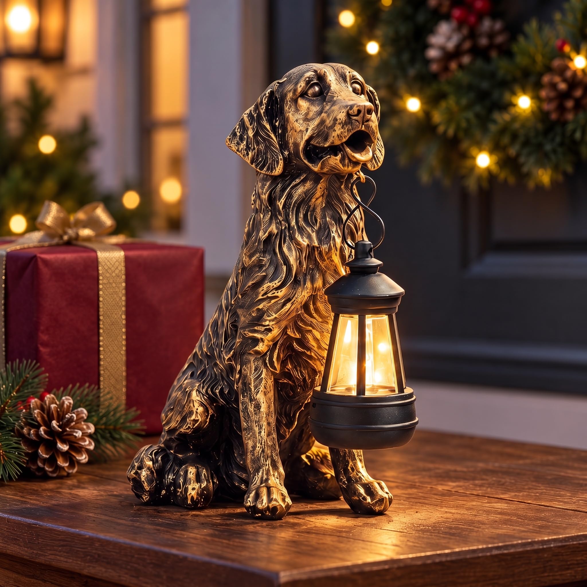 Lyeasw 7.6" Solar Dog Statue with Lantern