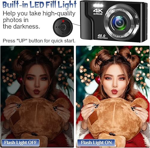 Miniatura 4 de Cámara digital, cámara NIKICAM para niños de 2.7K 44MP con tarjeta SD de 32 GB, cámara de apuntar y disparar de 2.4 pulgadas con zoom digital 16X,